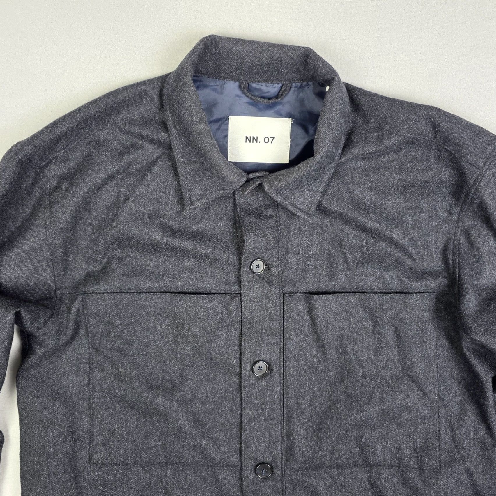 NN07 NN07 Isak Shacket Mens XL Gray Recycled Wool Jacket Button Shirt Pockets Size US XL / EU 56 / 4 - 5 Thumbnail