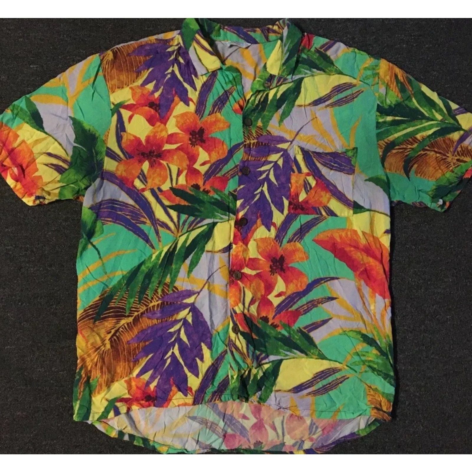 Vintage VINTAGE Jams World Floral Hawaiian Shirt XL Button-Up Short Sleeve Men Green 90s AOP Tropical Beach Surf Flower Pattern Hawaii Retro Size US XL / EU 56 / 4 - 2 Thumbnail
