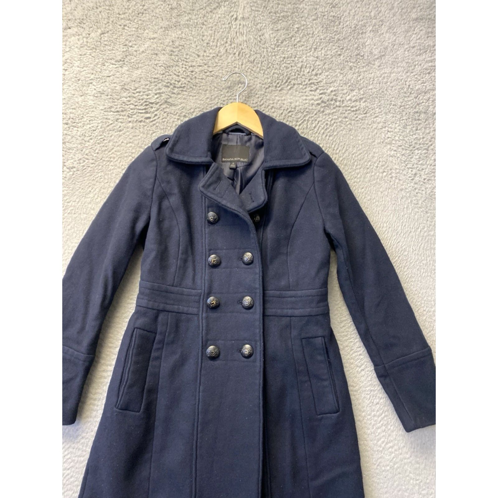 Banana Republic Banana Republic Italian Melton Military Coat Women’s Size 0 Navy Blue Trench Coat Button Closure Casual Winter Fall Wool Blend Double Cloth Size XS / US 0-2 / IT 36-38 - 2 Thumbnail