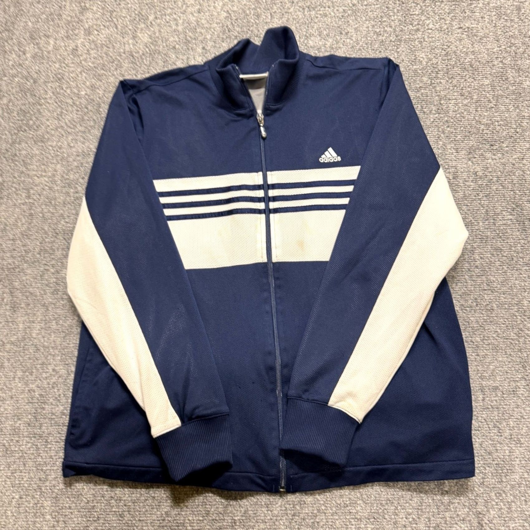 Adidas VINTAGE Adidas Jacket Womens XL Blue White Gray Full-Zip Polyester Cotton Blend 90s Y2K Striped Womens XL Blue White Gray Size XL / US 12-14 / IT 48-50 - 6 Thumbnail