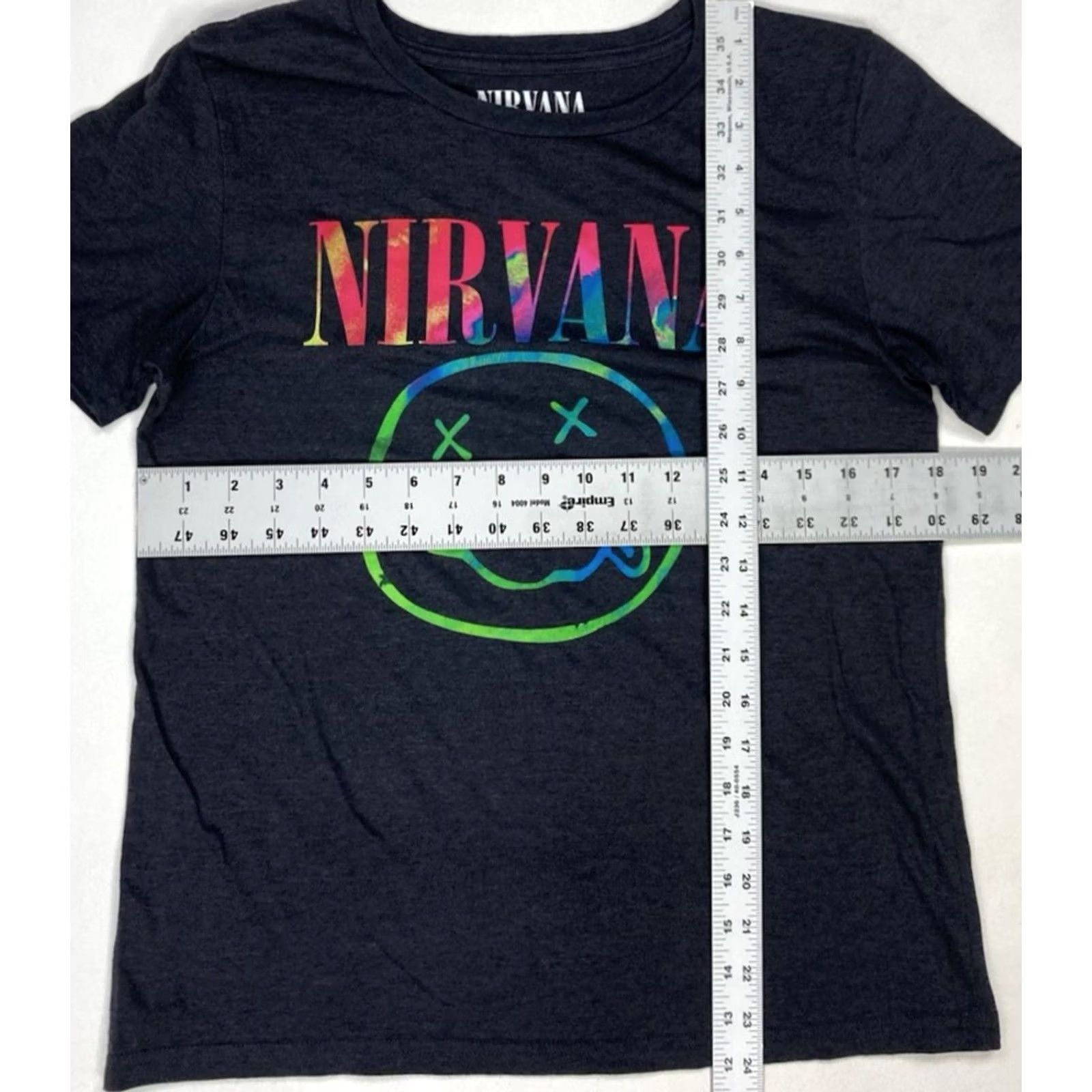 Vintage Nirvana T-Shirt Women's Medium Black Heather Graphic Iconic Smiley Music Retro Crew Neck Short Sleeve Cotton Size M / US 6-8 / IT 42-44 - 5 Thumbnail
