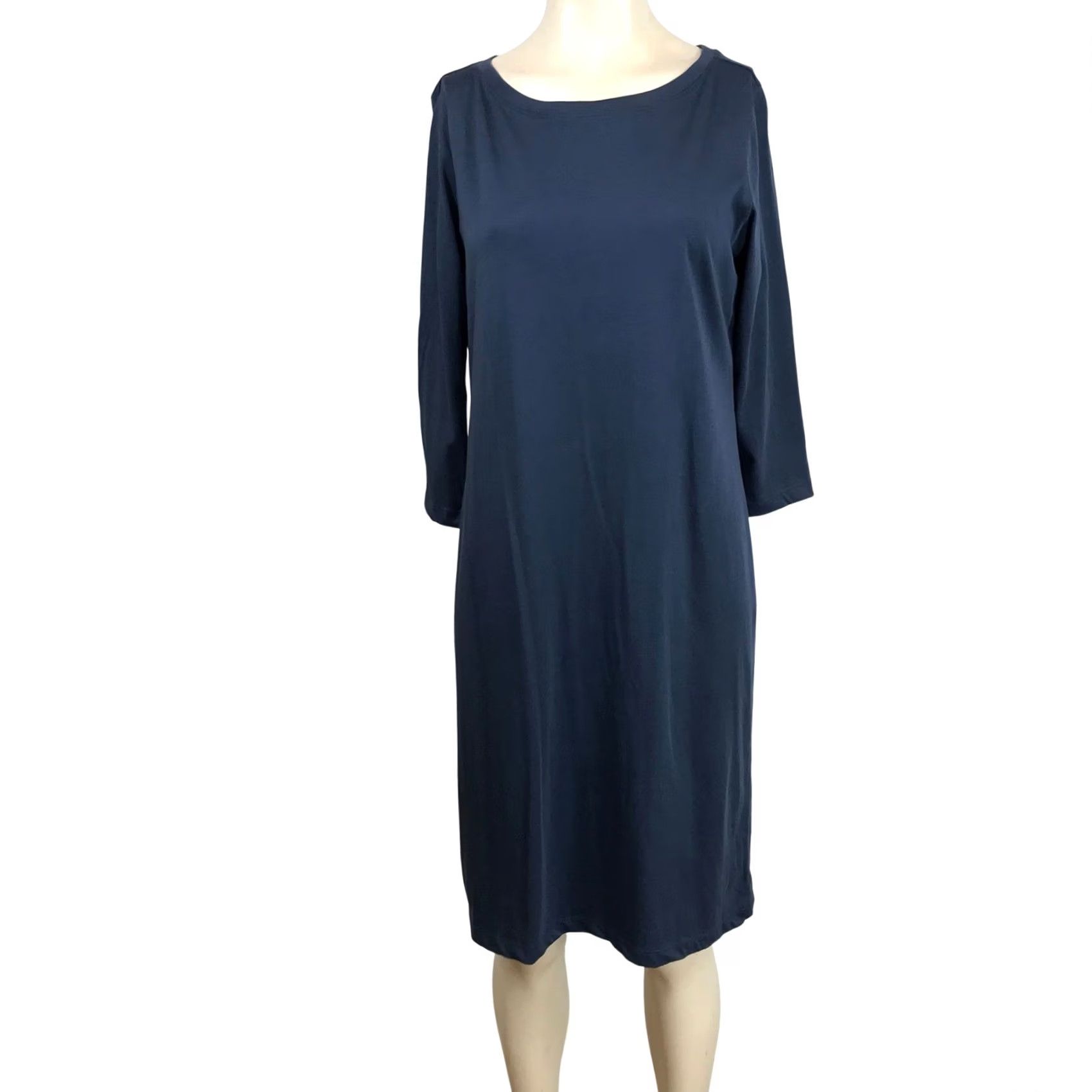 Vintage Pact Navy Blue 3/4 Sleeve Boat Neck Shift Dress Womens Small Size S / US 4 / IT 40 - 2 Thumbnail