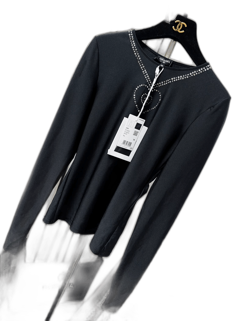 Chanel Chanel 21K Black Crystal Heart Long Sleeve Top Size M / US 6-8 / IT 42-44 - 1 Thumbnail