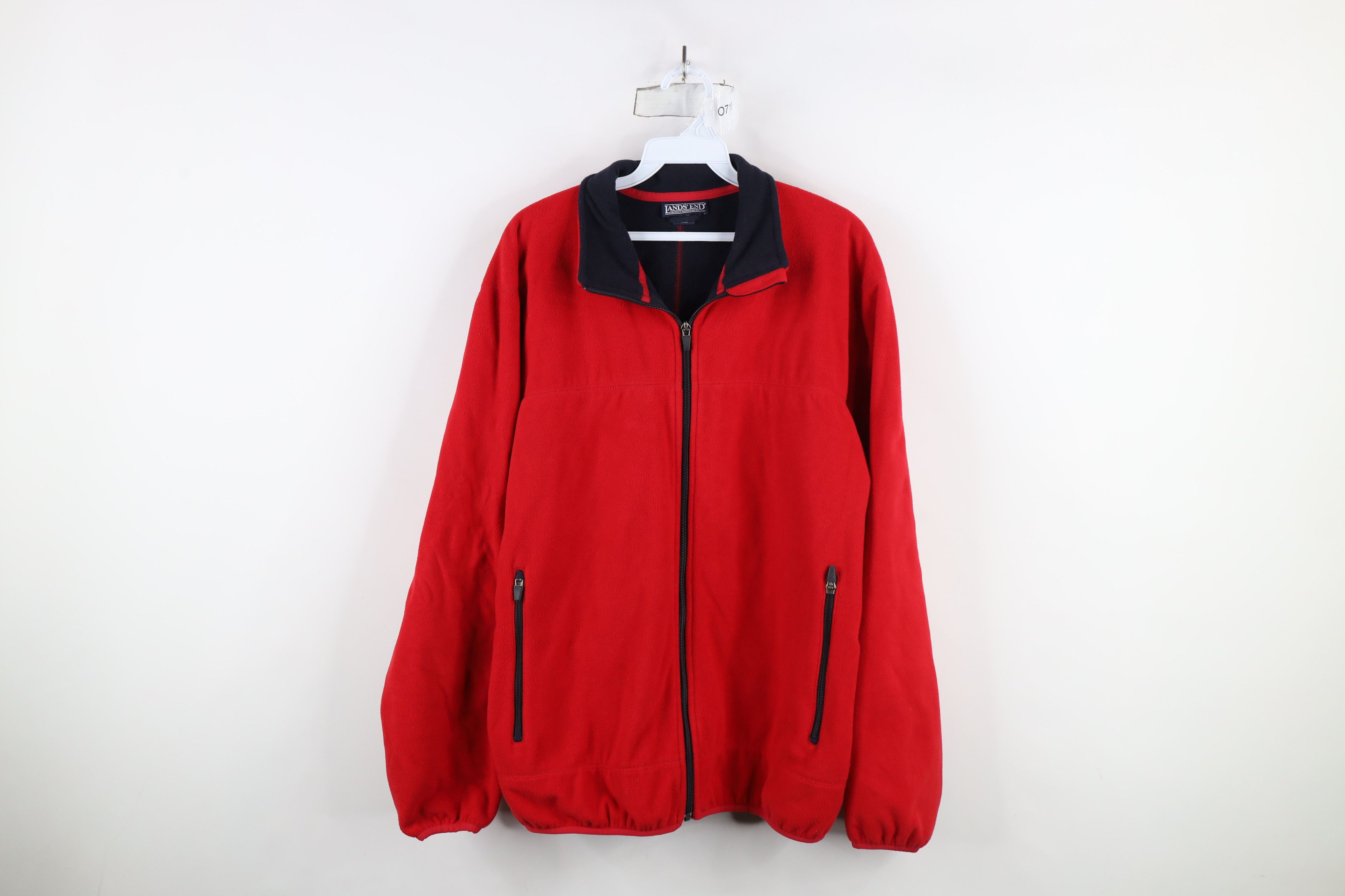 Lands' End × Vintage Vintage 90s Lands End Faded Blank Full Zip Fleece Jacket Red Size US M / EU 48-50 / 2 - 1 Thumbnail