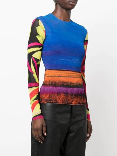image of Louisa Ballou Graphic Print Mesh Top Long Sleeve T- Shirt S, Women's (Size Small)