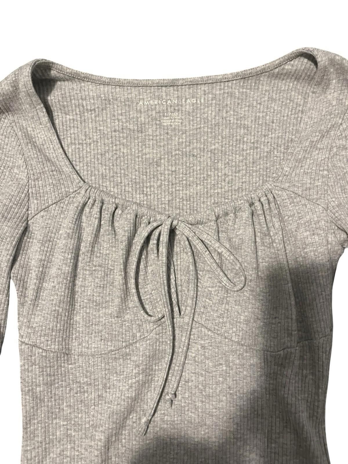American Eagle Outfitters American Eagle Women's Grey Ribbed Long Sleeve Bodysuit Size S / US 4 / IT 40 - 3 Thumbnail
