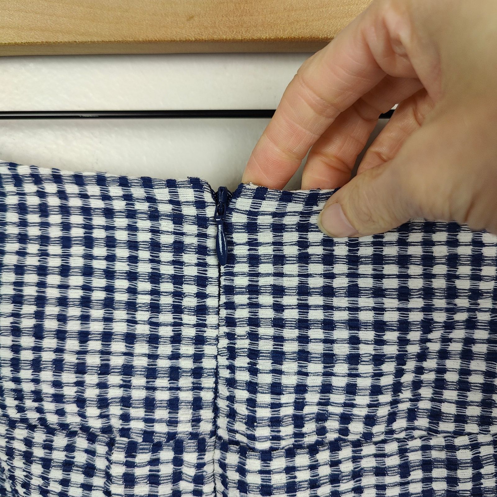 Staud Staud Cello Skirt Womens 0 Blue White Gingham Plaid White Size 25" / US 0 / IT 36 - 4 Thumbnail