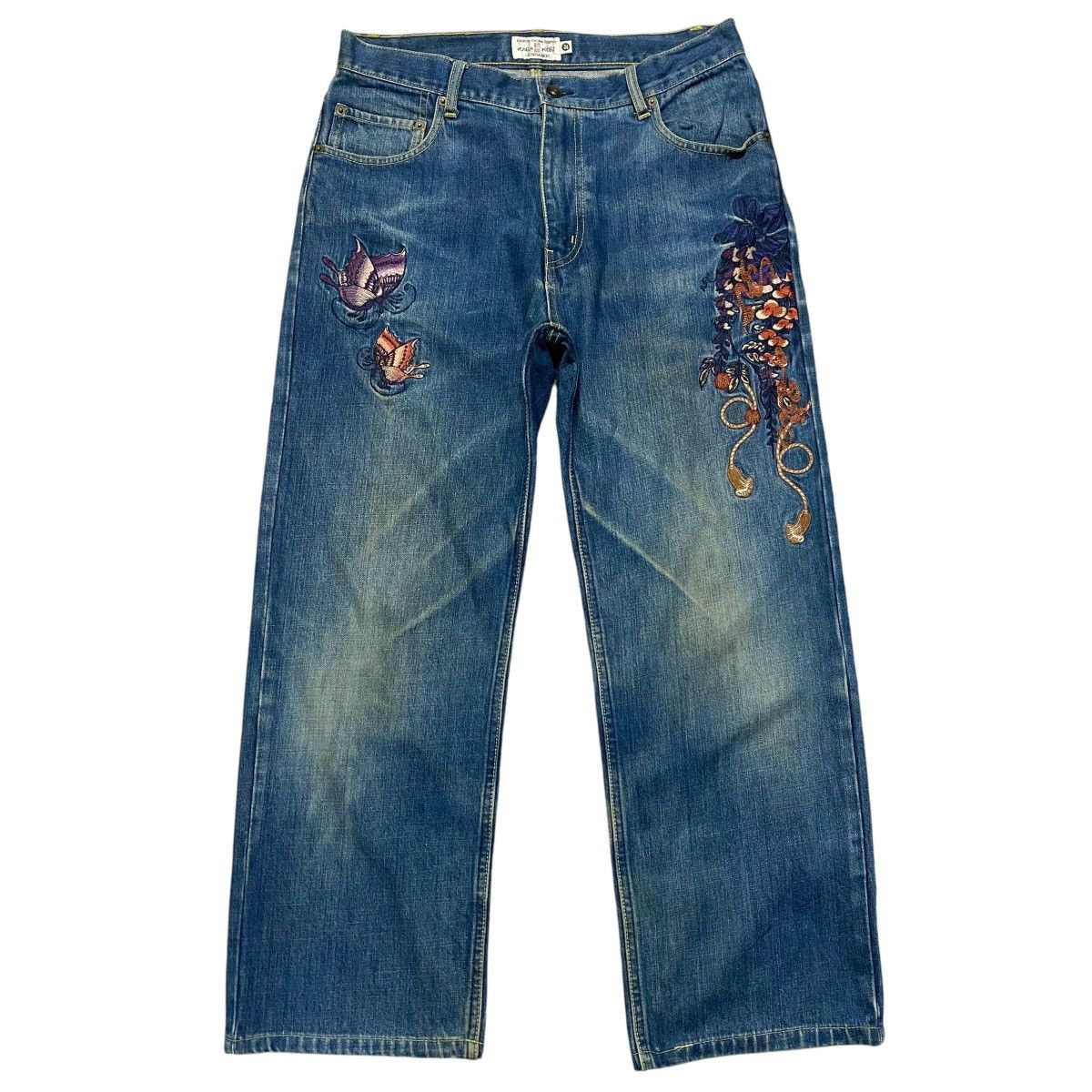 Vintage Karakuri Generation Denim Embroidery Butterfly Jean