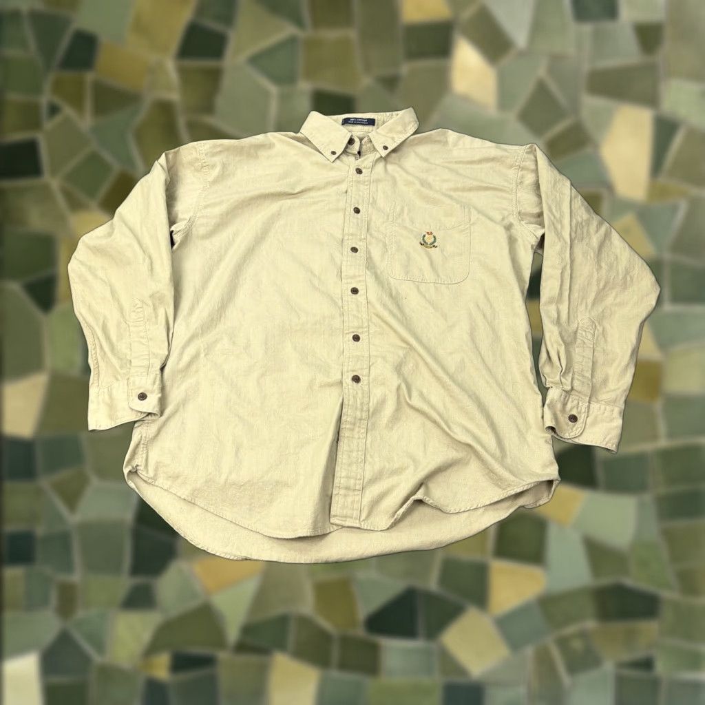 Chaps VINTAGE Chaps Shirt Mens L Khaki Navy Crest Logo Button Down 90s Embroidered Cotton Twill Size US L / EU 52-54 / 3 - 1 Thumbnail