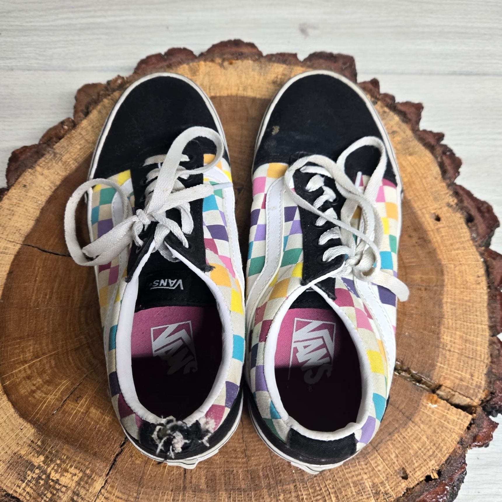 Vans VANS Old Skool Shoe Womens 8.5 Multicolor Rainbow Checkerboard Low Top Han US Missy 8.5 Shoes Sneaker Casual Colorful Rainbow 90s? Size M / US 6-8 / IT 42-44 - 5 Thumbnail