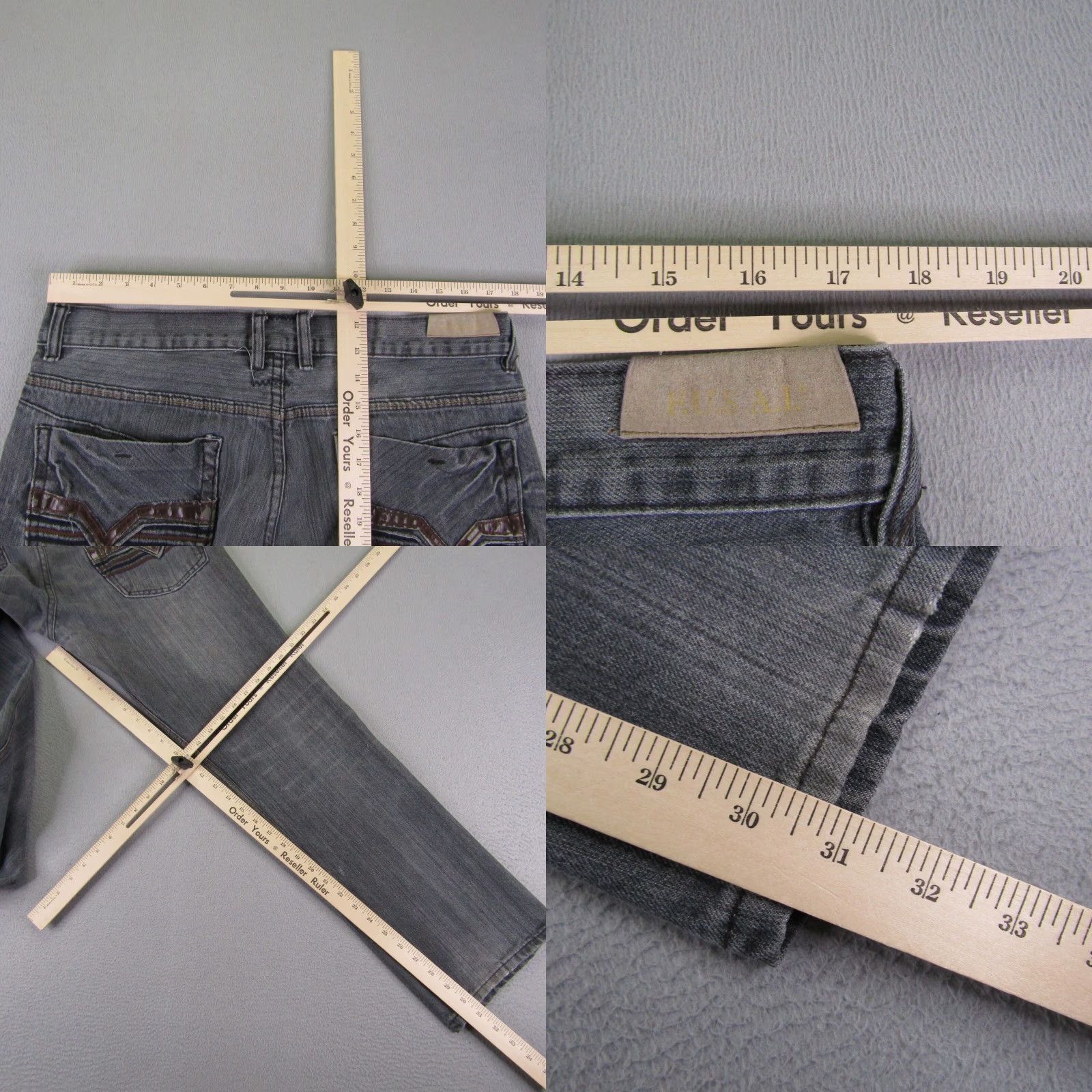 Denime FUSAI Jeans Mens 36x32 Gray Denim Straight Leg Regular Fit Pants Size US 35 - 8 Thumbnail