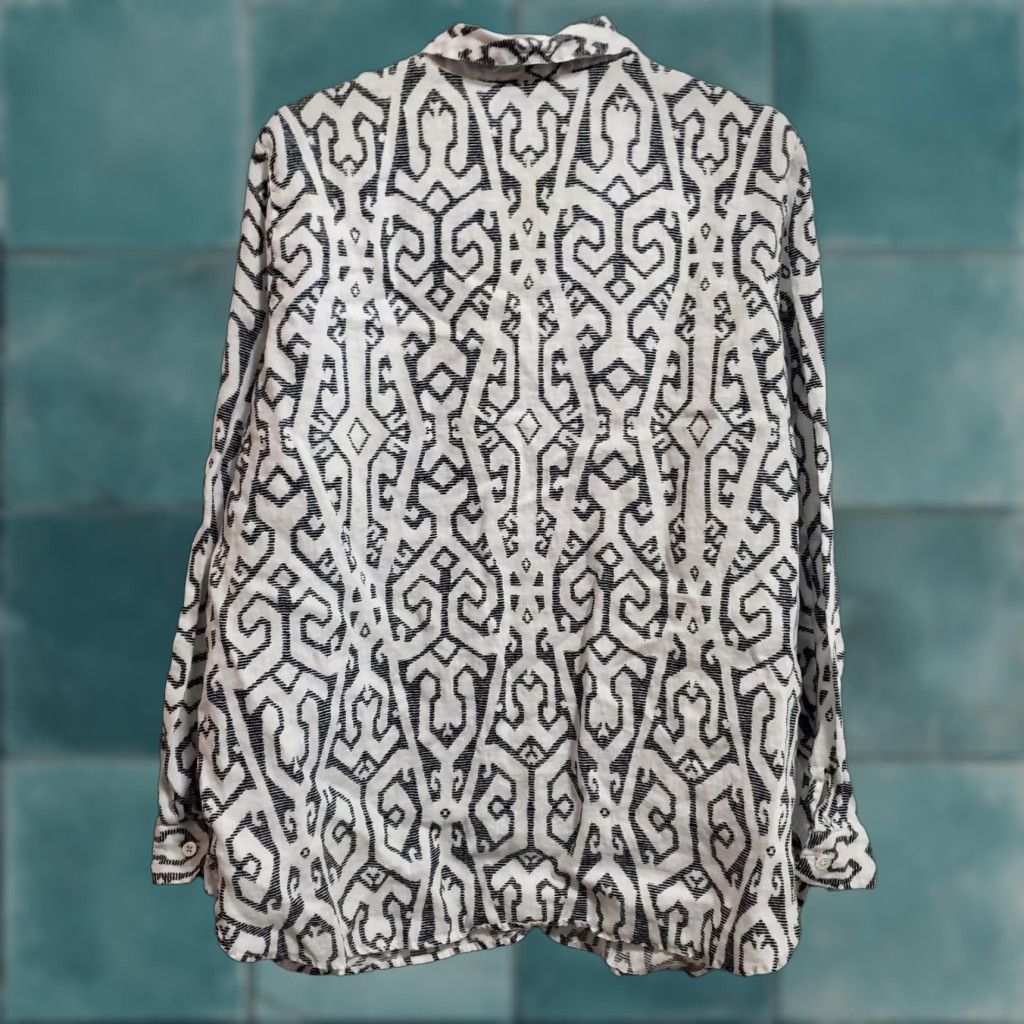 J. Jill VINTAGE J Jill Love Linen Top Women L White Black Geo Print Collared Button Down Relaxed Size L / US 10 / IT 46 - 1 Thumbnail