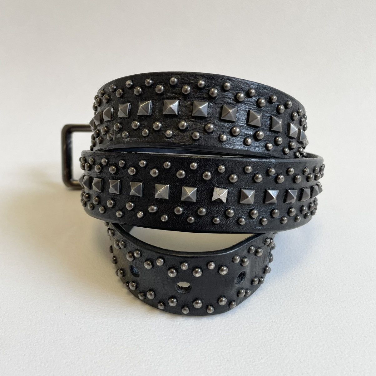 Prada 3cm Black Leather Metal Studded Belt Size 36 - 7 Thumbnail