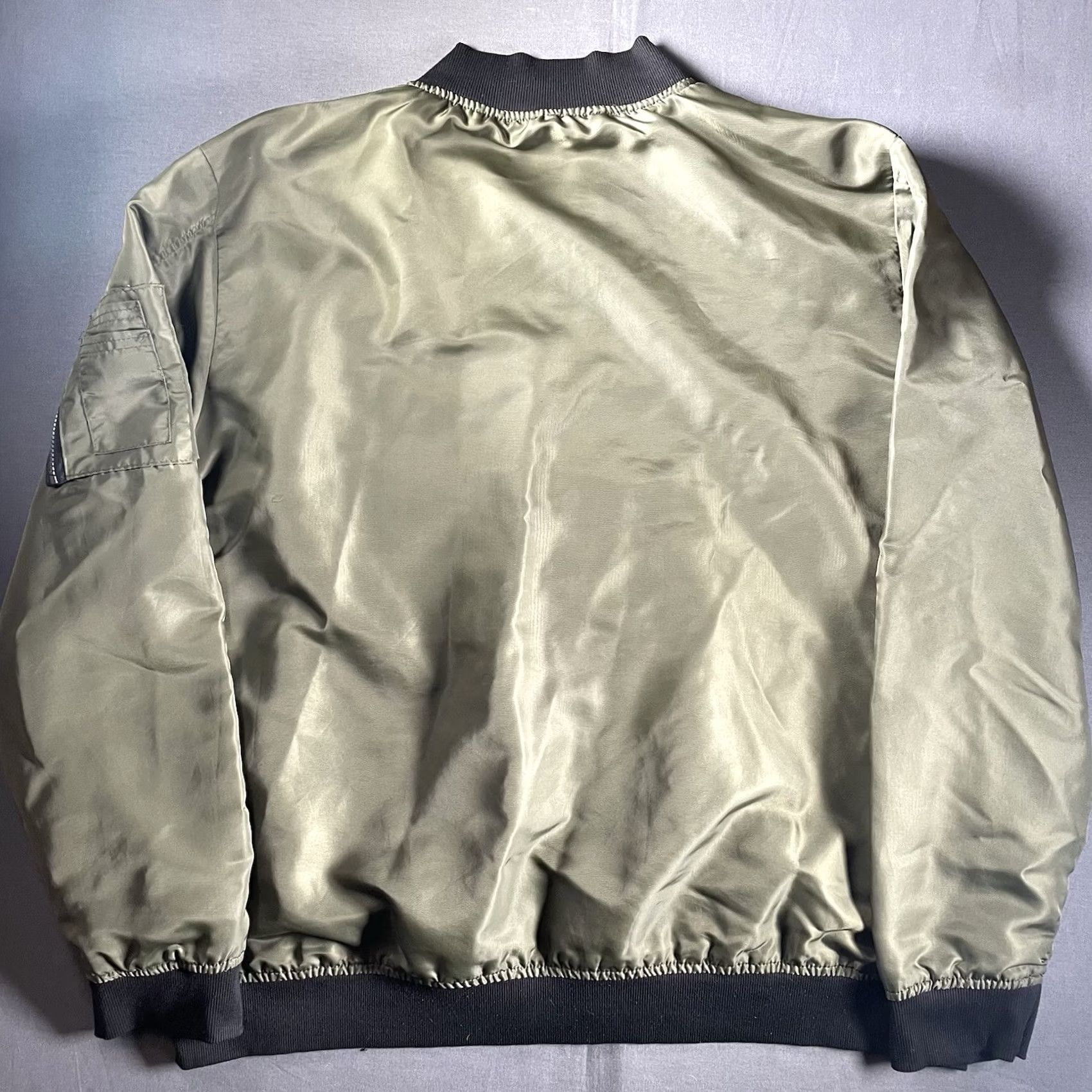 Ecko Unltd. Marc Ecko Unltd Bomber Jacket Mens 2XL Green Chenille Rhino Logo Orange Lining Size US XXL / EU 58 / 5 - 7 Thumbnail
