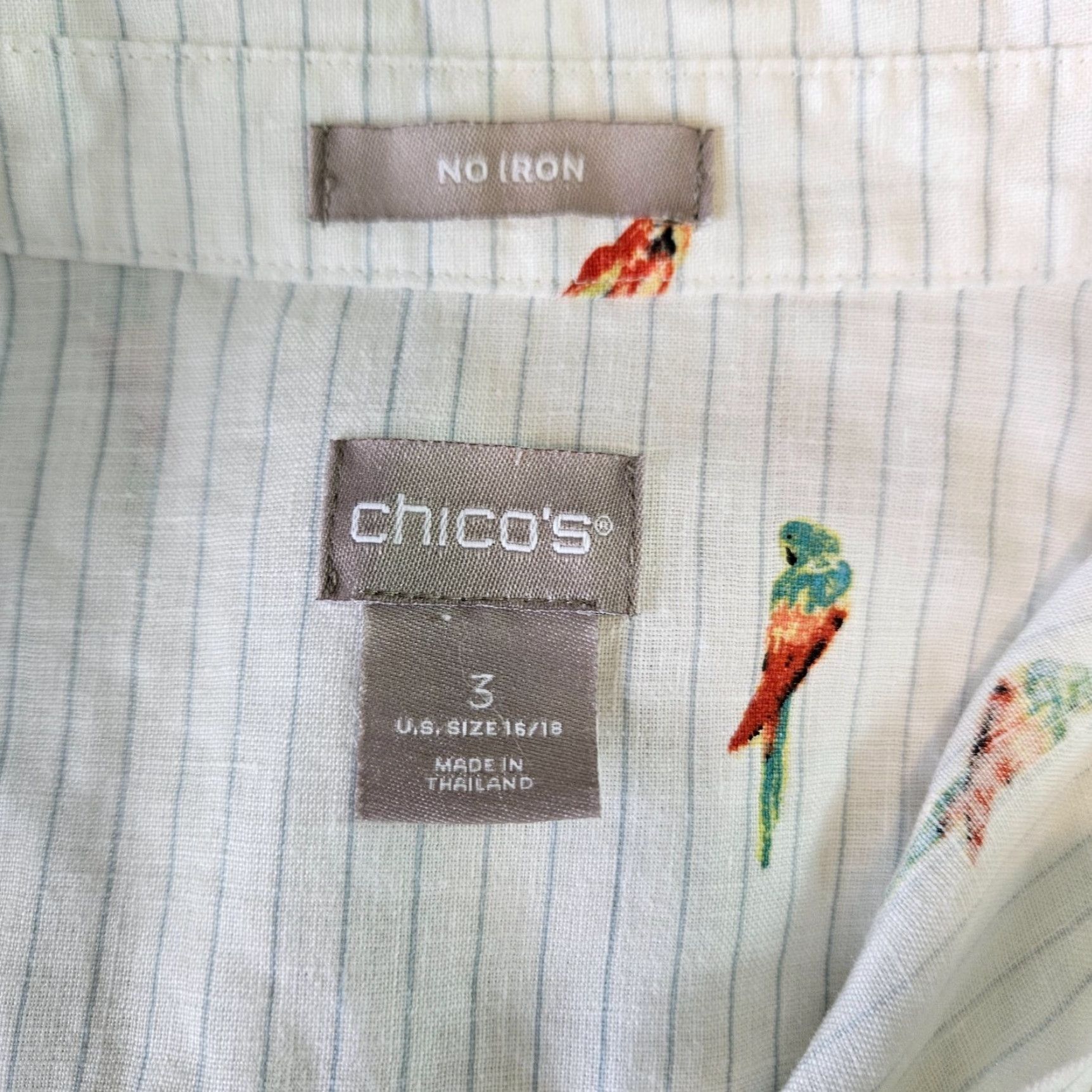 Vintage Chicos Womens Shirt Sz XL No Iron Linen Button-Up White Red Parrot Print Size XL / US 12-14 / IT 48-50 - 5 Thumbnail