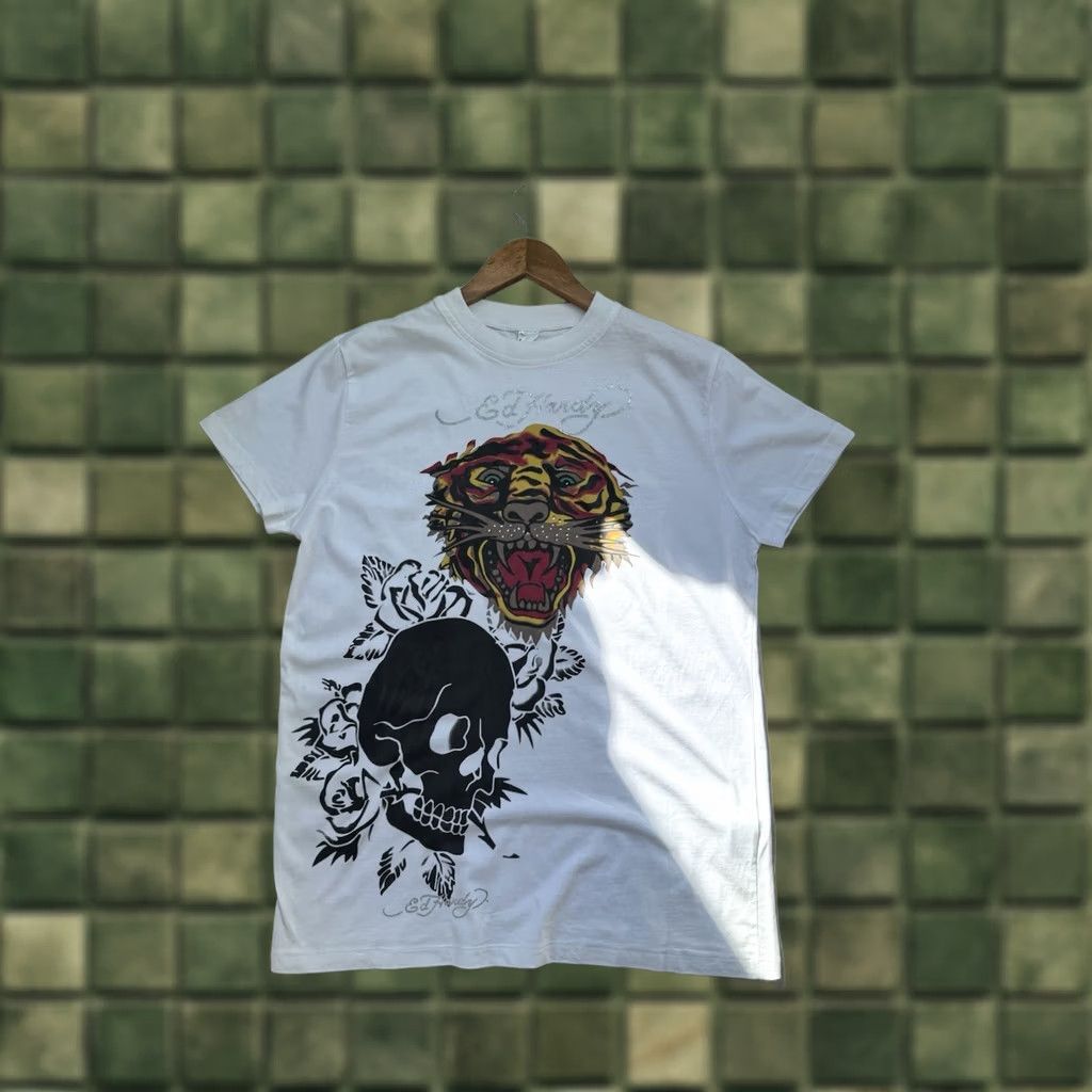 Ed Hardy VINTAGE Ed Hardy T-Shirt Unisex White XL Tiger Skull Y2K Ed Hardy Tiger Shirt Logo Graphic Print Short Sleeve Mens Womens Size US XL / EU 56 / 4 - 1 Thumbnail