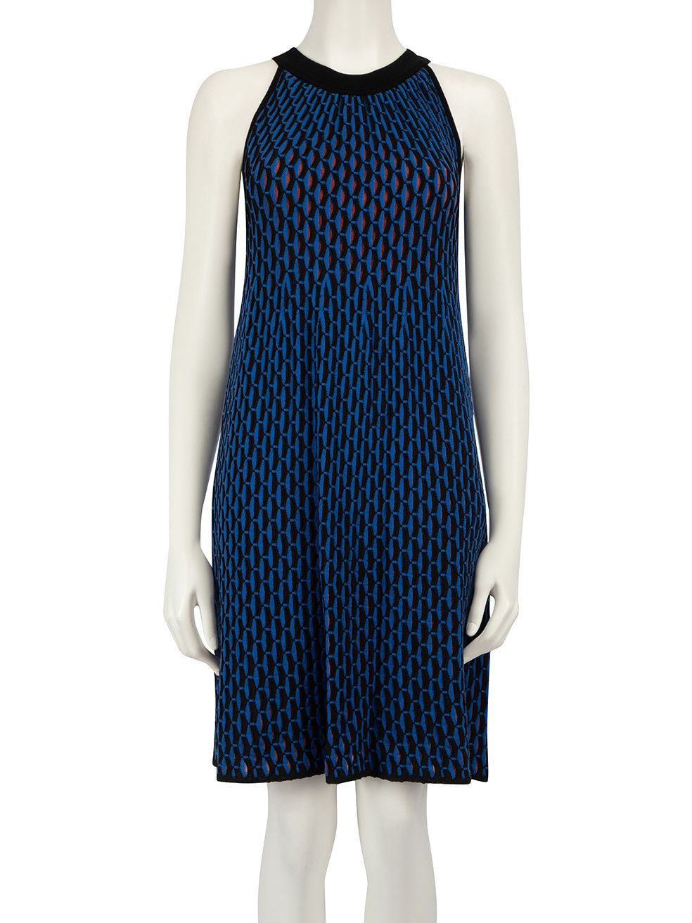 Image of M Missoni Blue Abstract Pattern Knitted Knee-Length Dress, Women's (Size Small)