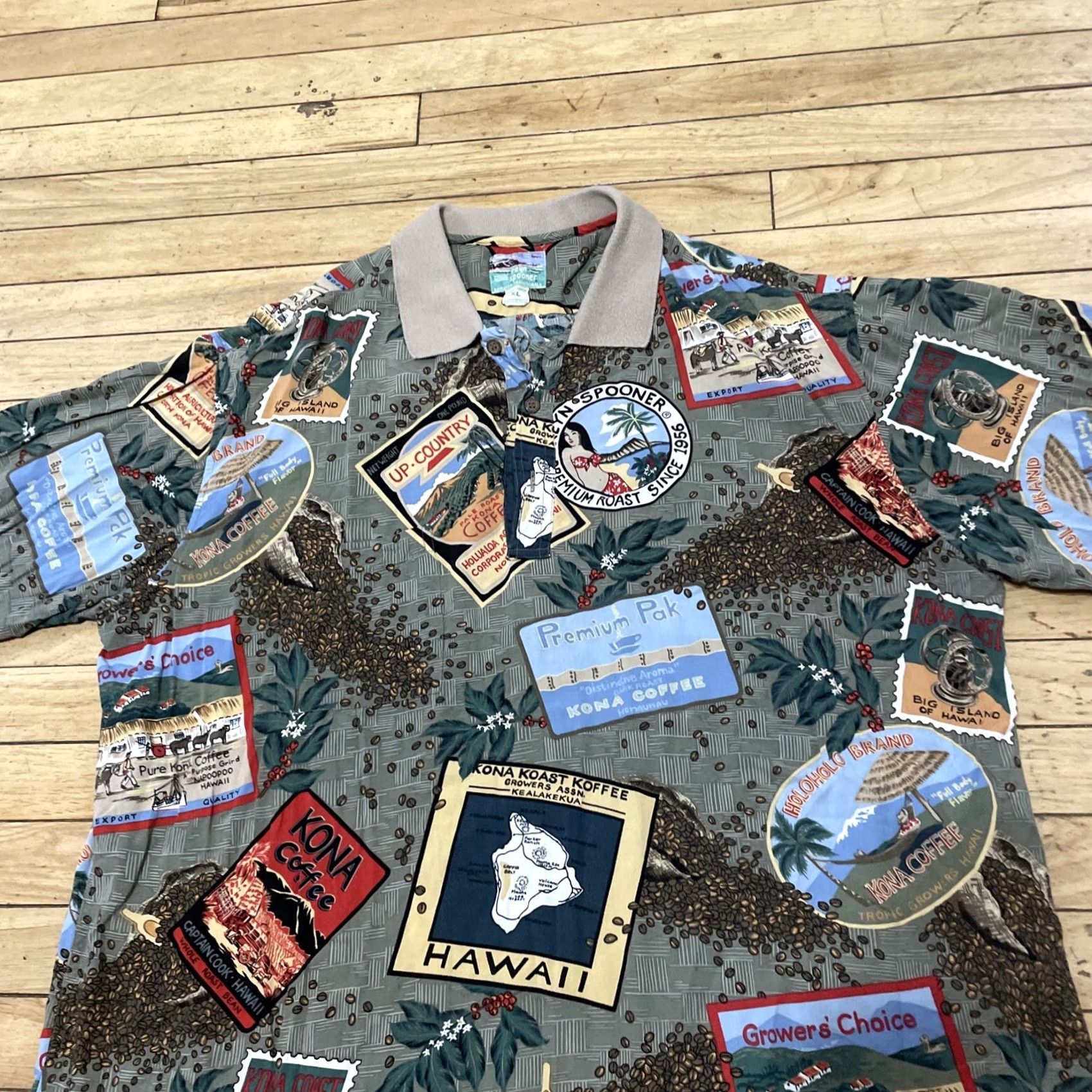 Reyn Spooner REYN SPOONER Polo Shirt Men Xl Hawaiian Coffee Roast Print Vintage Spun Rayon Button-Up Short Sleeve 52 in Chest Brown Size US XL / EU 56 / 4 - 4 Thumbnail