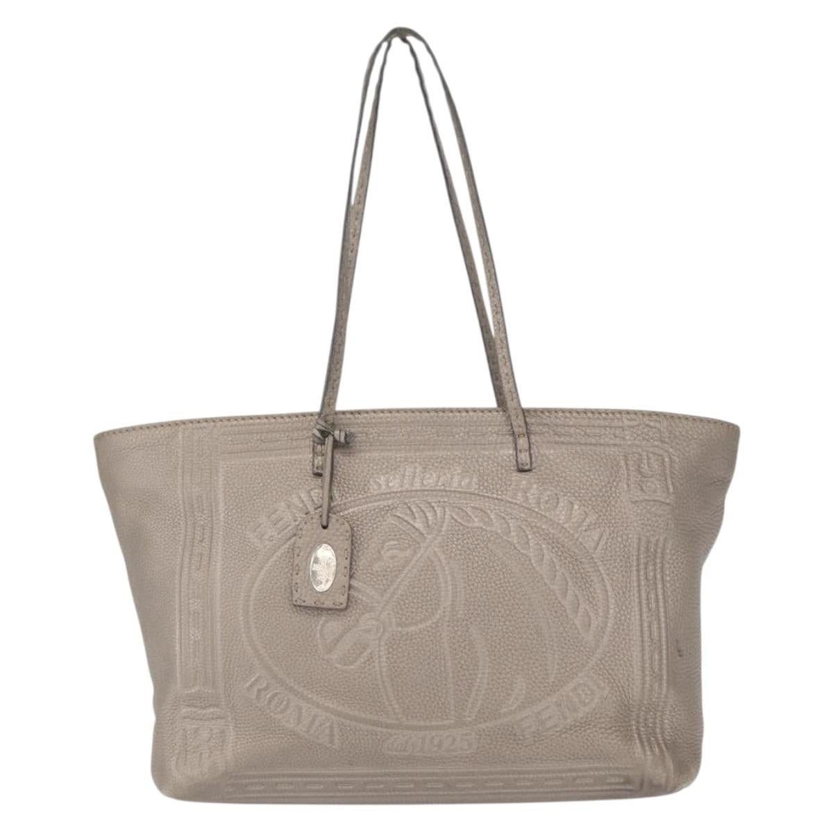 Fendi Leather Celeria Tote Bag Silver, Women's