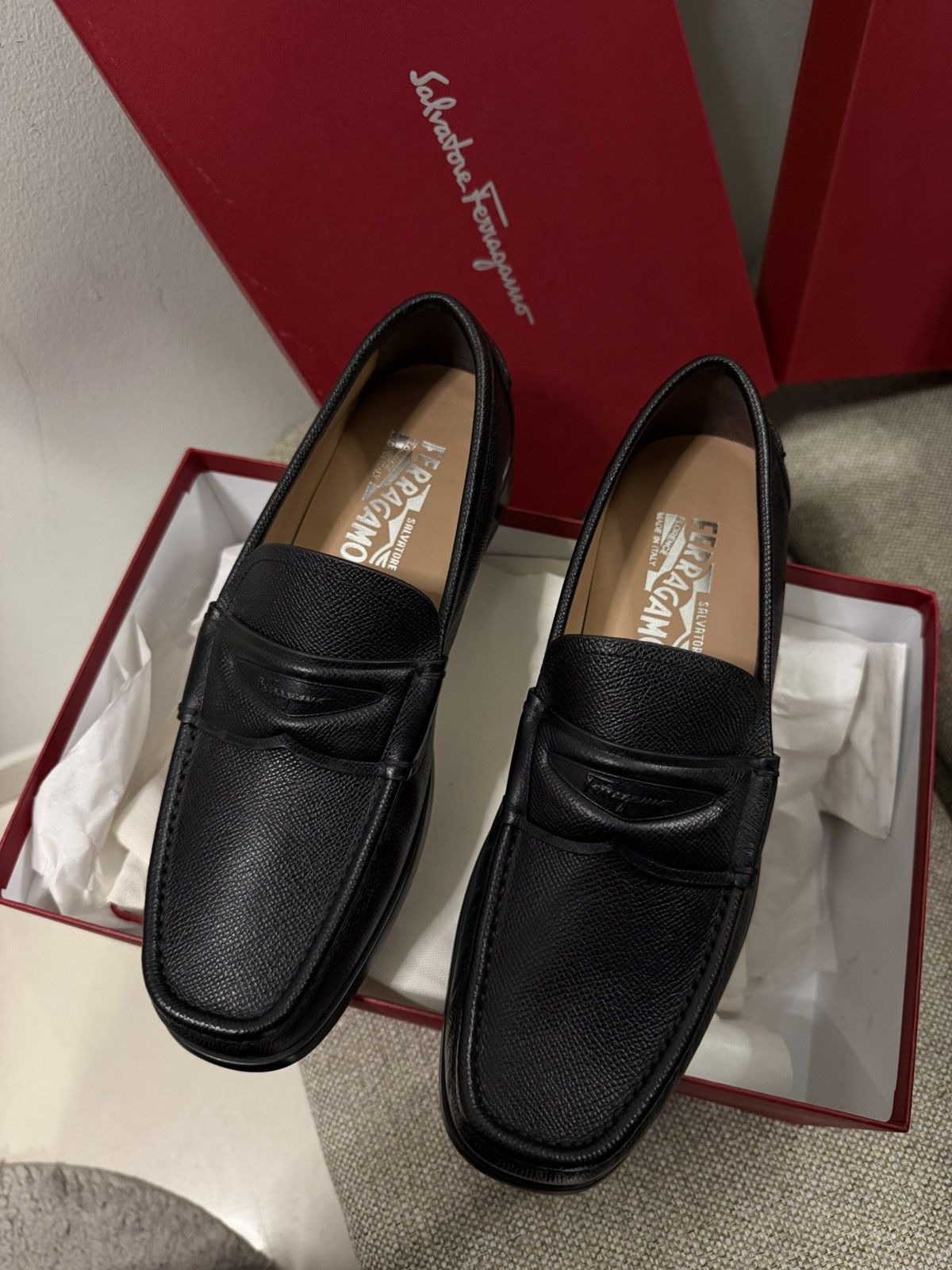 Salvatore Ferragamo Ferragamo LANZAROTE Penny Pebbled Grain Dress Loafers Size US 9 / EU 42 - 13 Thumbnail