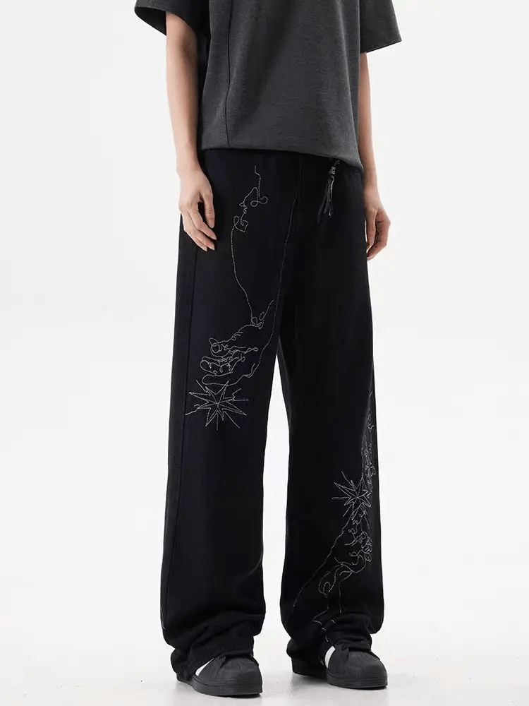 Japanese Brand × Jean Street hand-painted embroidered baggy jeans Size US 34 / EU 50 - 5 Thumbnail