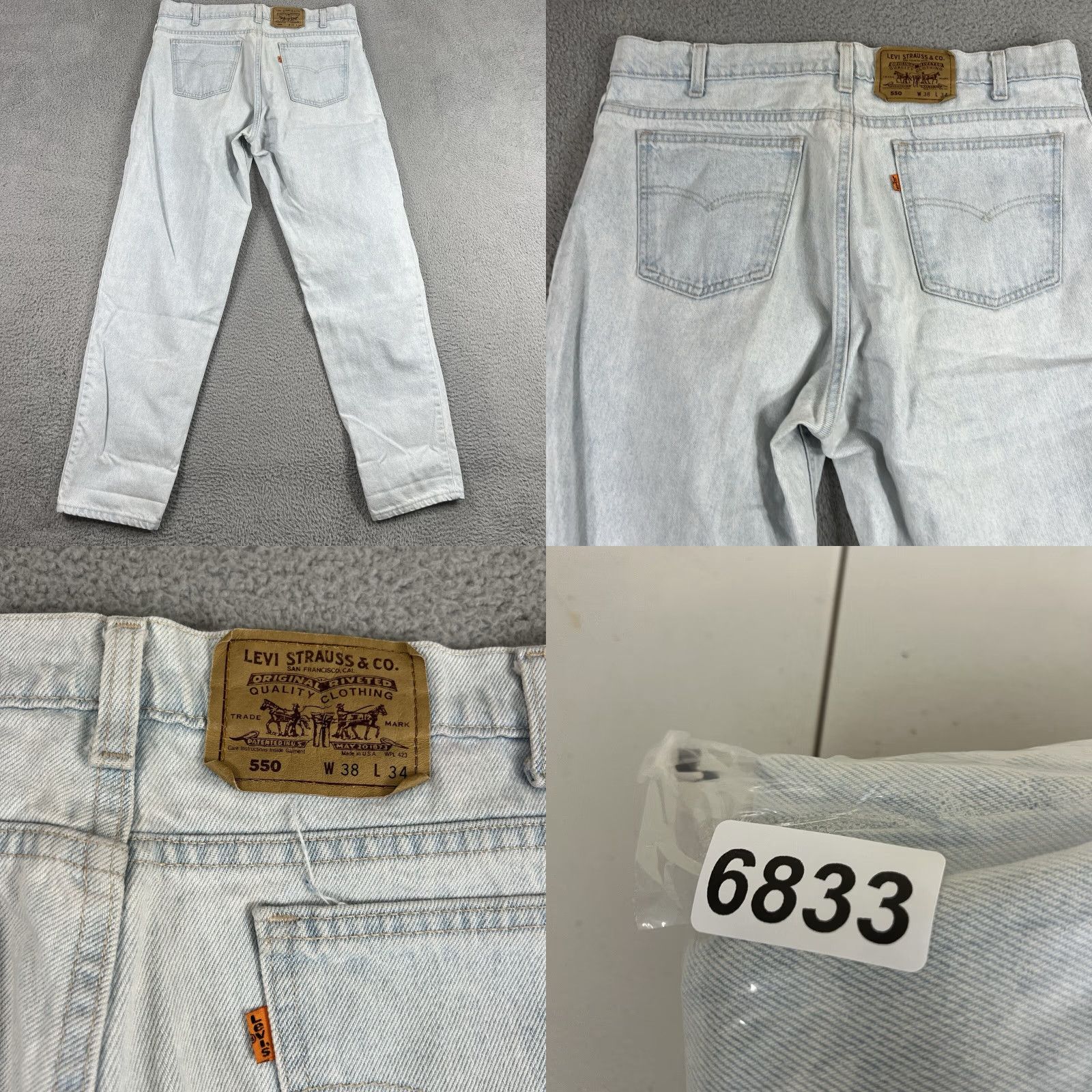 Levi's Vtg Levis 550 Jean 38x34 Relaxed Tapered Leg Orange Tab Light Wash USA Baggy Size US 38 / EU 54 - 8 Thumbnail