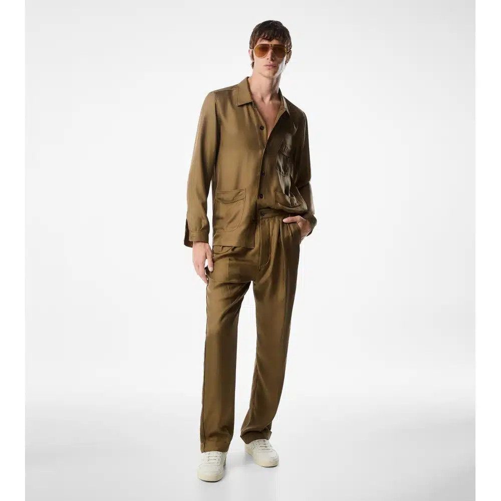 Tom Ford o1loc1c0925 HXH002 Luxury Silk Twill Outershirt in Brown Size US M / EU 48-50 / 2 - 3 Thumbnail