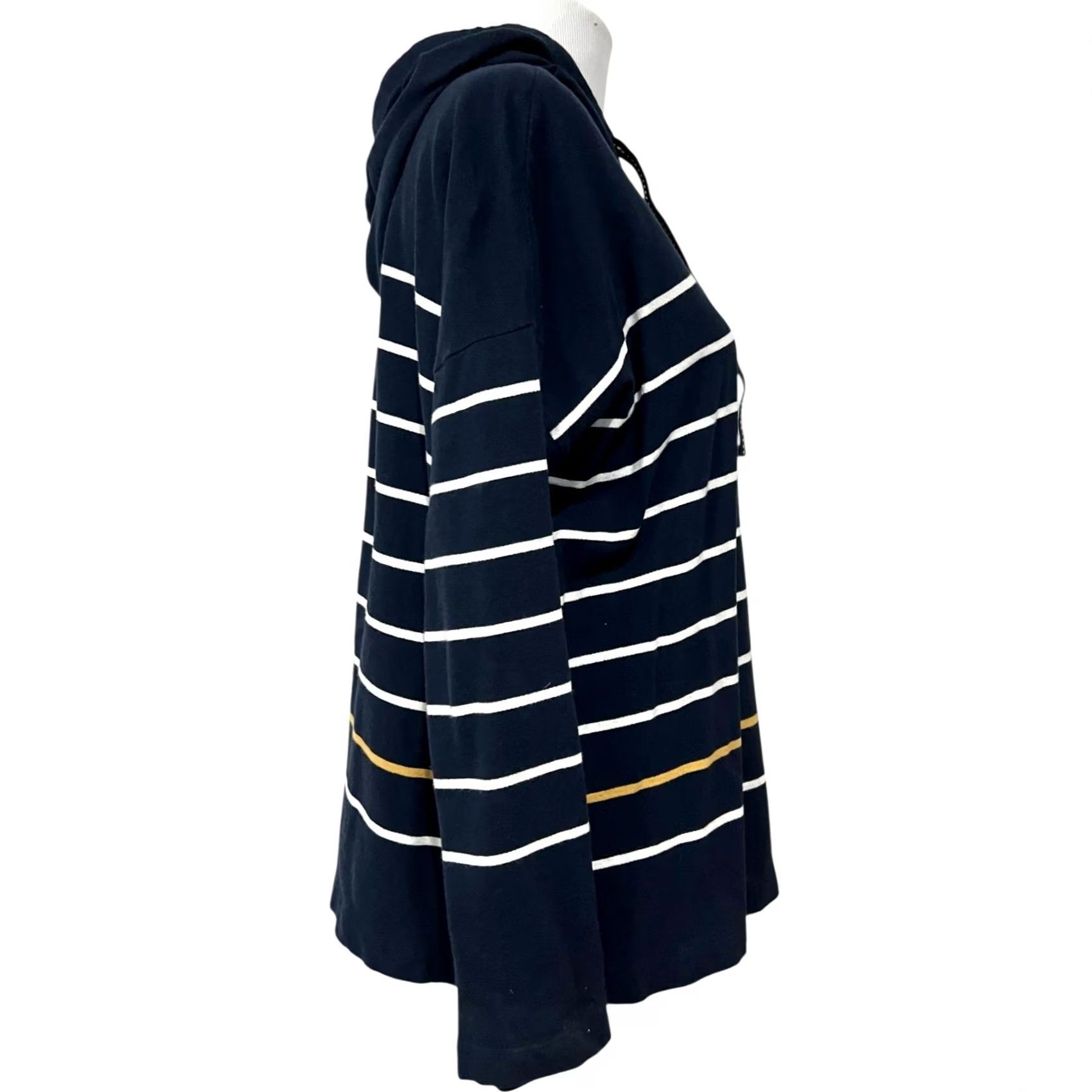 J. Jill J. Jill Hoodie Women’s M Striped Navy Blue Drawstring Cotton Pullover Knit Relaxed Fit Pullover Hoodie Womens M Navy Striped Cotton Hoodie Size M / US 6-8 / IT 42-44 - 6 Thumbnail