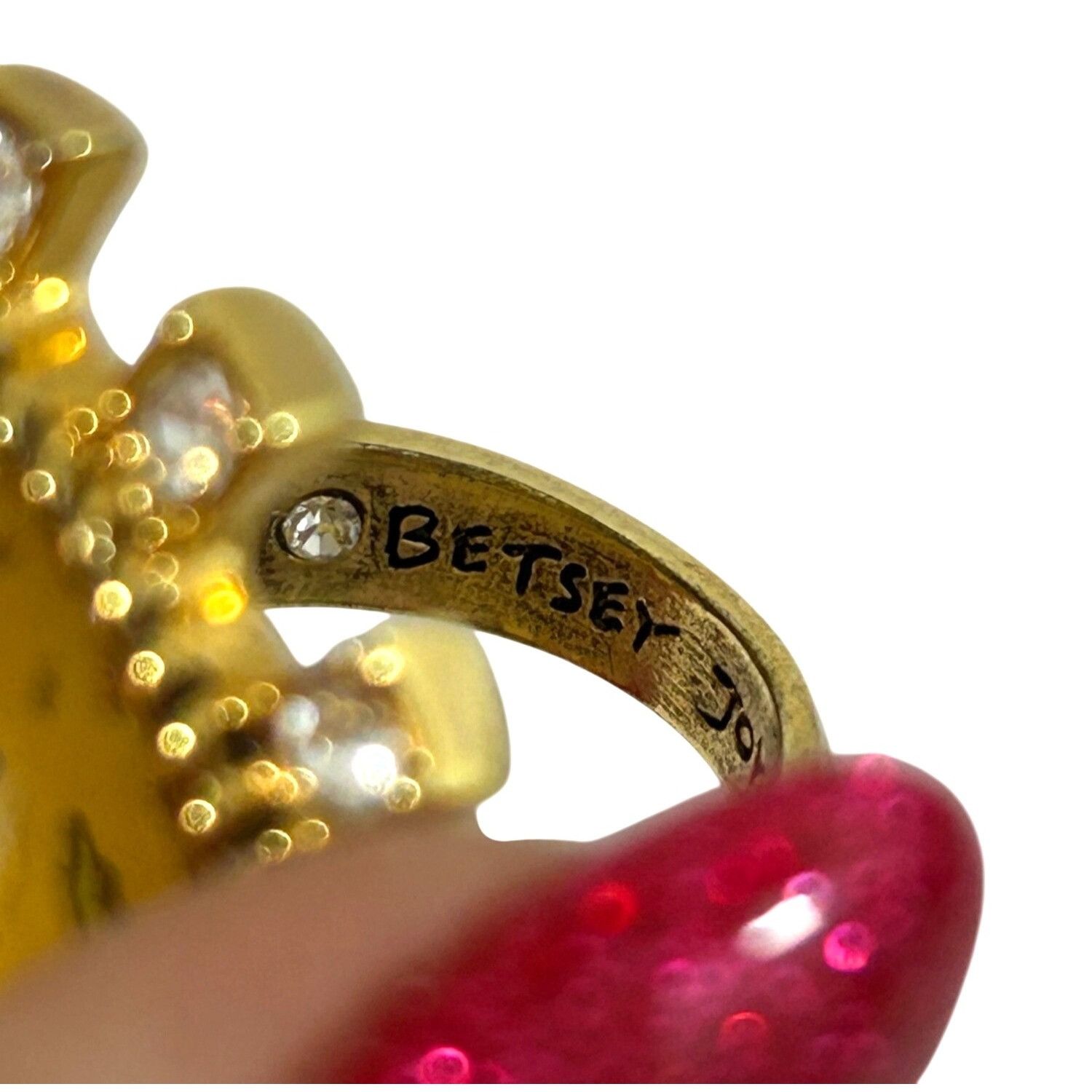 Betsey Johnson Betsy Johnson Tea Party Fashion Ring Vtg 7 Lucite Crystals G Size ONE SIZE - 6 Thumbnail