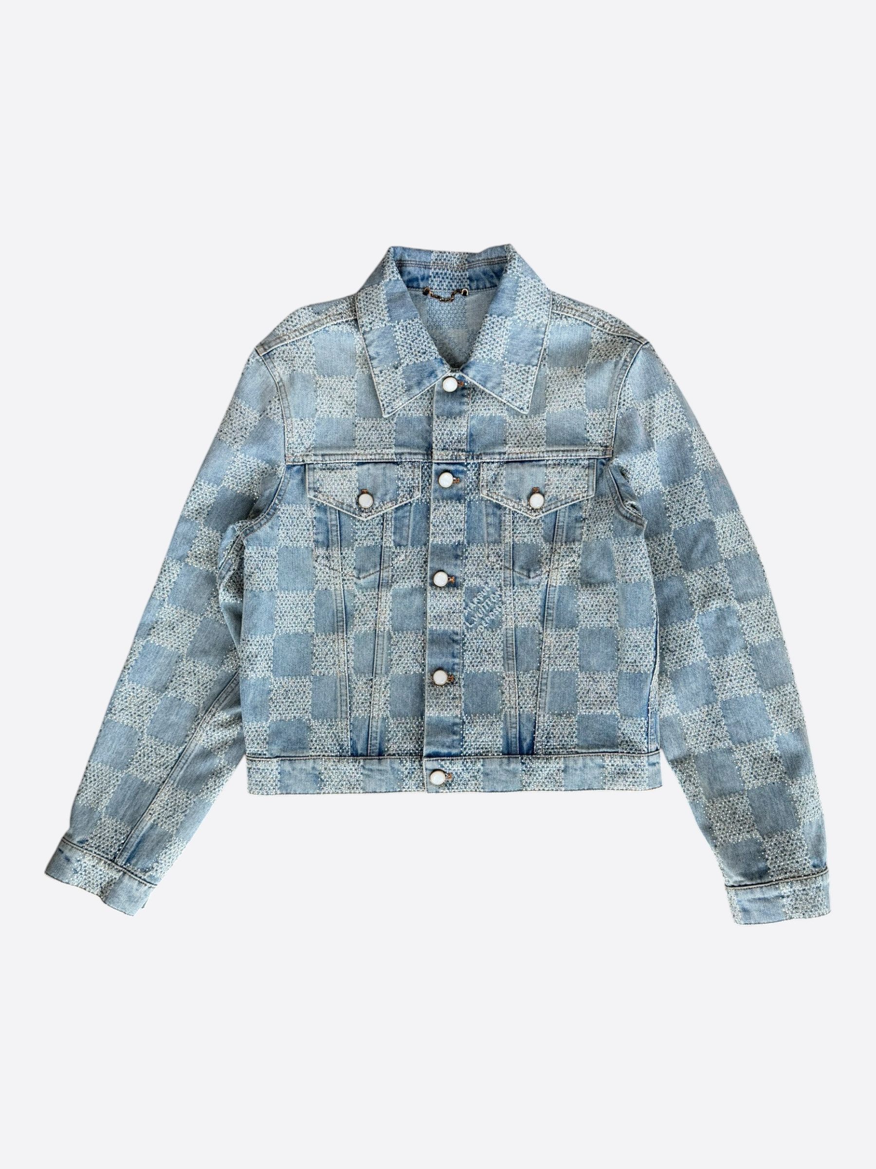 Louis Vuitton Louis Vuitton Blue Embellished Damier Denim Jacket Size US M / EU 48-50 / 2 - 1 Thumbnail