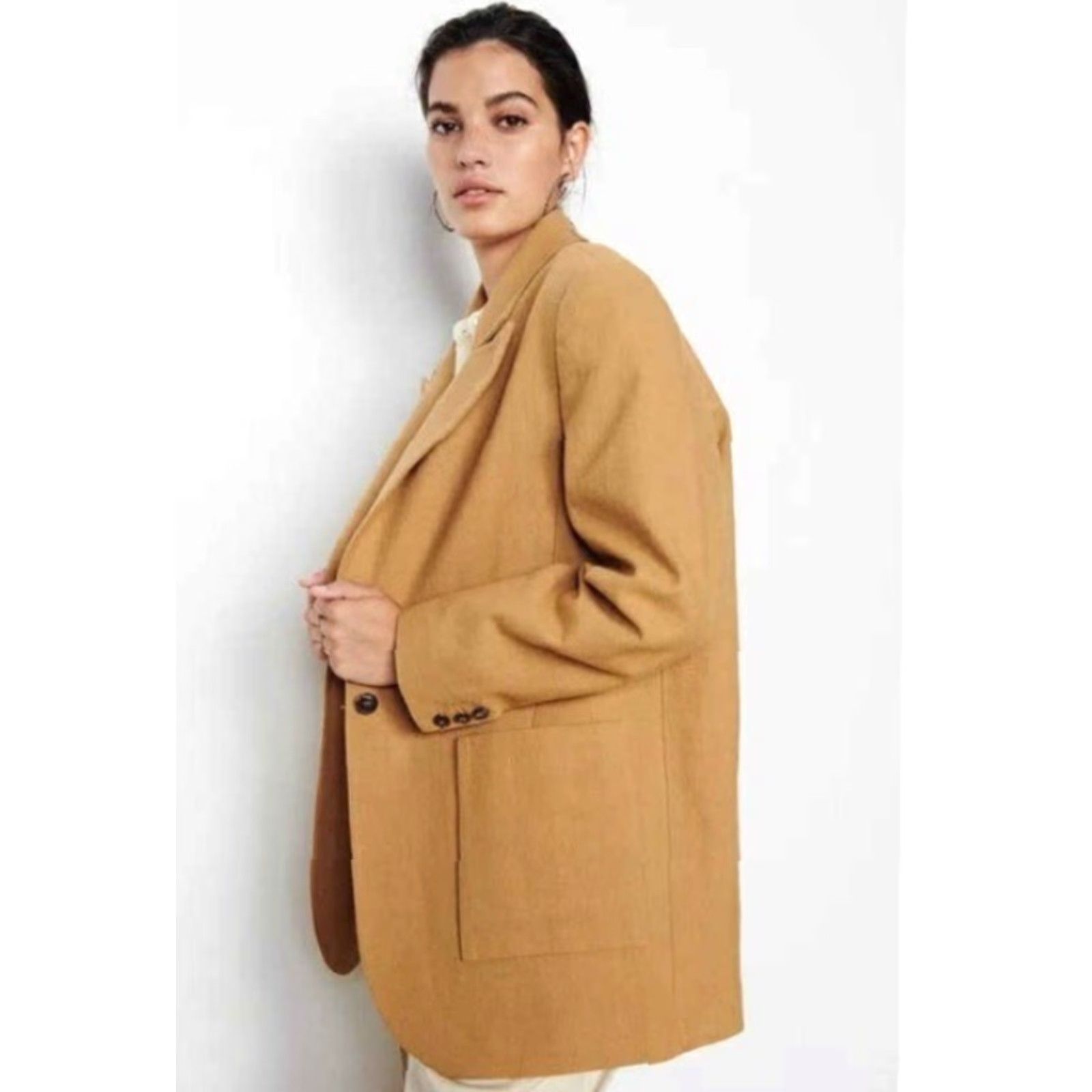 ba&sh ba&sh Jaiko Peak Lapel Linen-Blend Lady Jacket Blazer Camel US Sz 2 luxury Size XS / US 0-2 / IT 36-38 - 2 Thumbnail