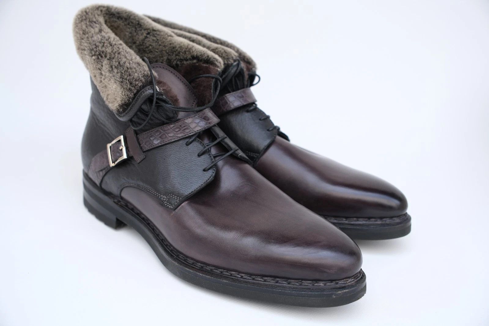 Santoni NEW Santoni Black Leather Derby Boots EU 42.5 UK 8.5 US 9.5 Size US 9.5 / EU 42-43 - 1 Thumbnail
