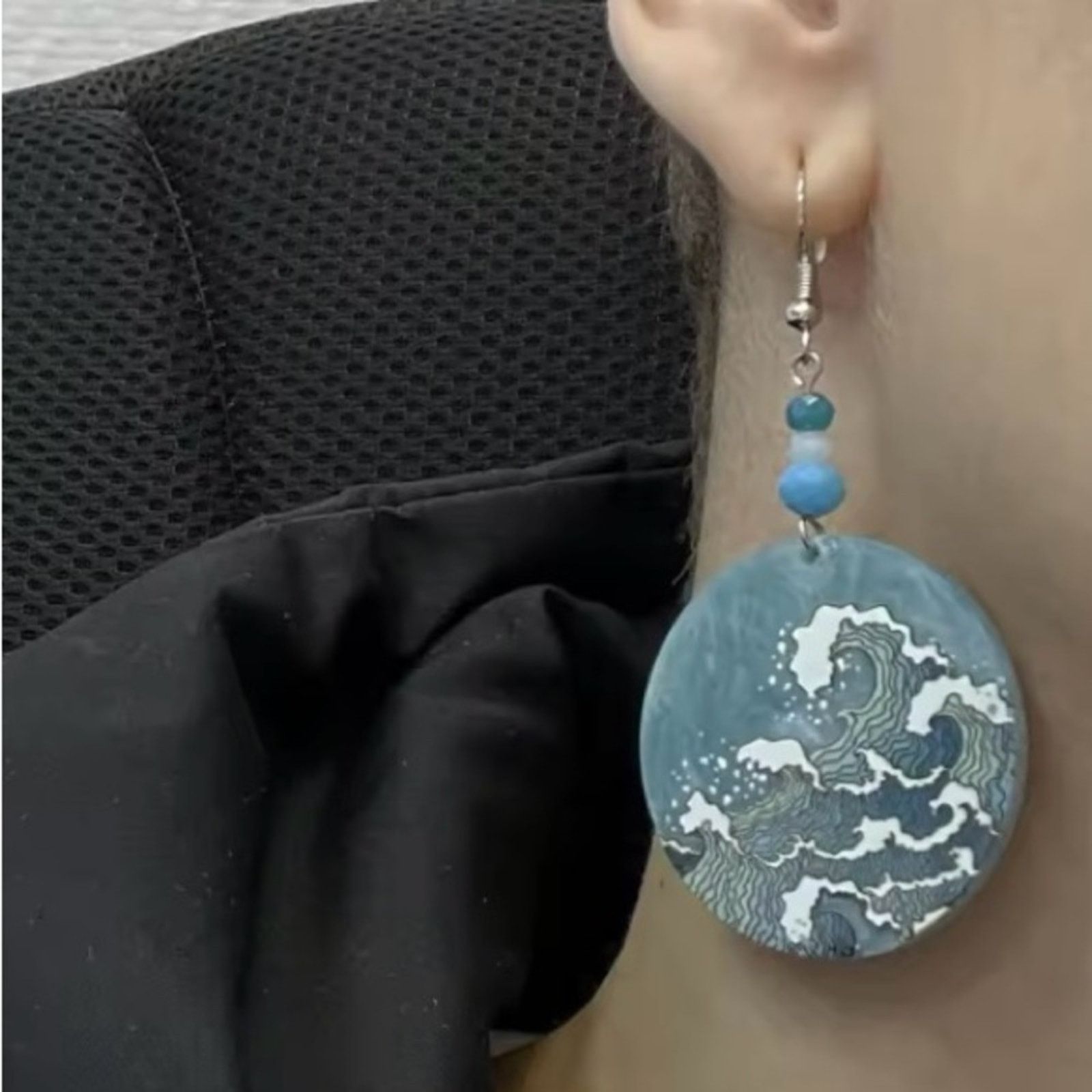 Other Beach Wave Blue Waves Acrylic Earrings For Women Size ONE SIZE - 3 Thumbnail