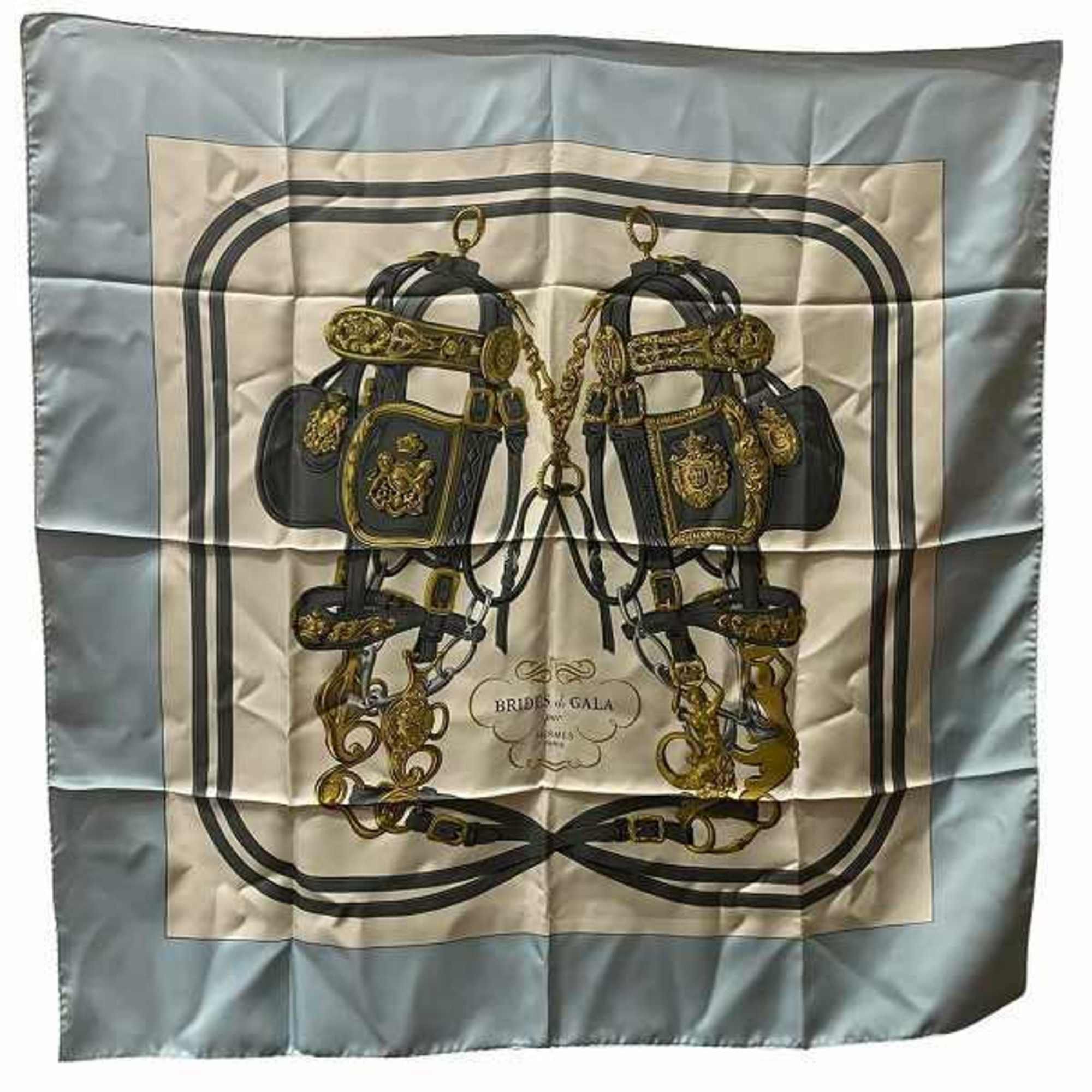 image of Hermes Brides De Gala Ceremonial Bridle Silk Carré 90 Accessories Scarves Women in Blue