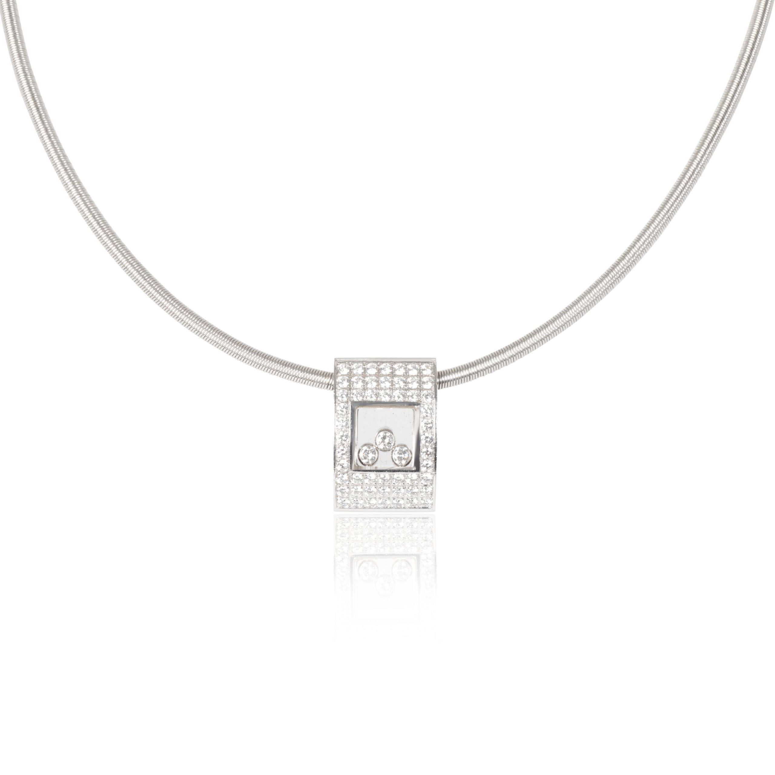 image of Chopard Happy Diamonds Necklace In 18K White Gold 0.88 Ctw, Women's