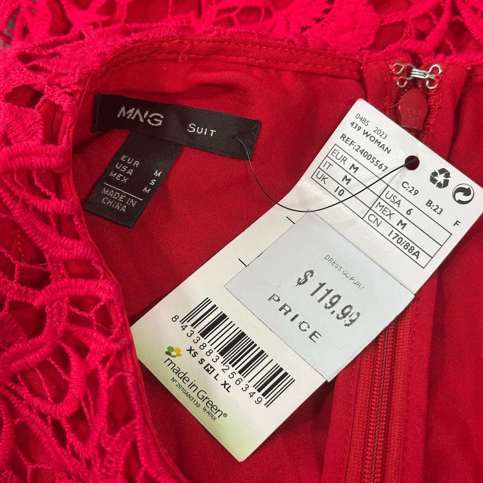 Mango Mango MNG Suit Red Crochet Sleeveless Lace Sheath Dress Size M / US 6-8 / IT 42-44 - 5 Thumbnail