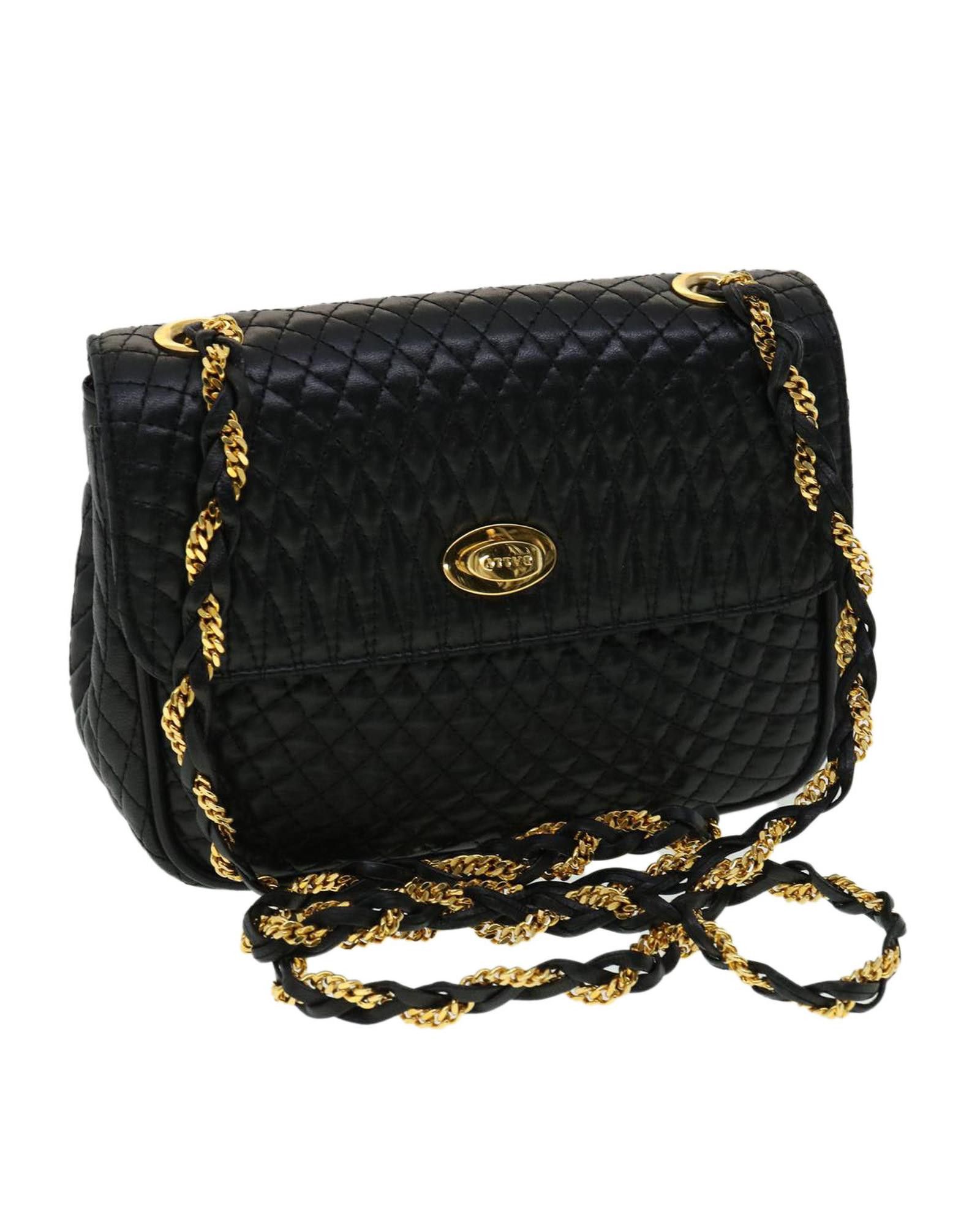 image of Bally Matelasse Chain Shoulder Bag Leather Black, Women's