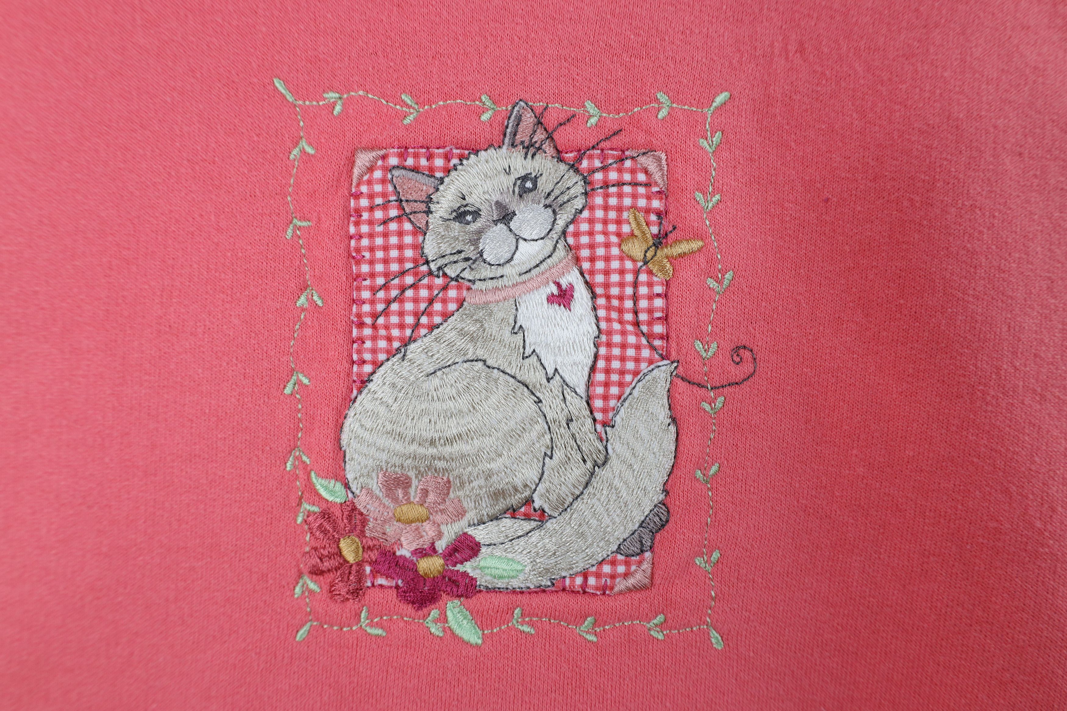 Vintage Vintage 90s Streetwear Cat Kitten Cat Lady Flower Sweatshirt Size L / US 10 / IT 46 - 4 Thumbnail