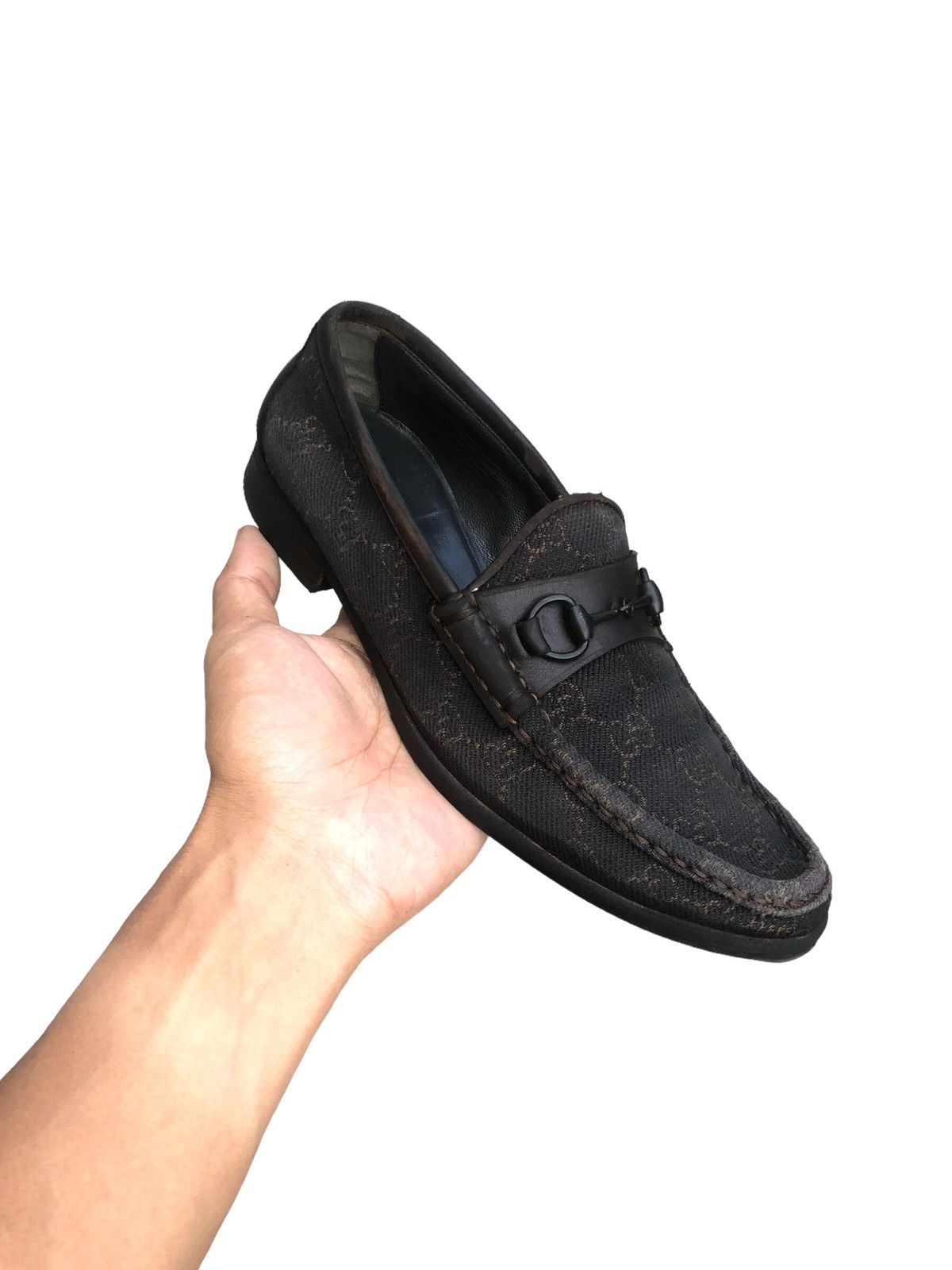 🔥 GUCCI Denim GG Vintage Monogram Loafers Dress Shoes Black