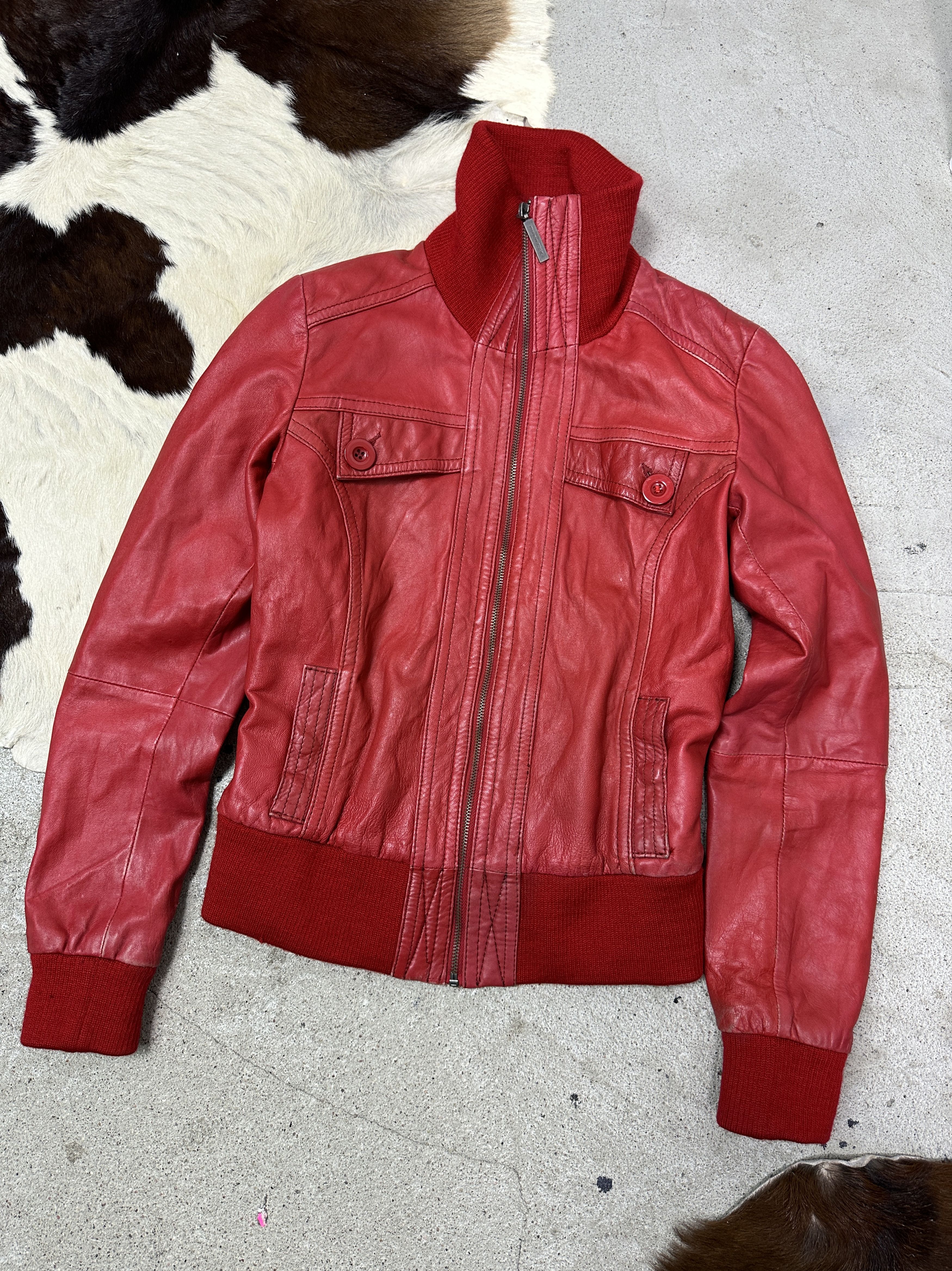 Vintage Vintage Leather Moto Biker Cherry Red Jacket Y2K Size S / US 4 / IT 40 - 2 Thumbnail