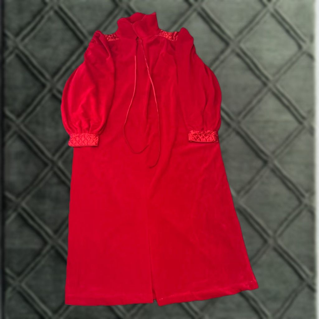 Pierre Cardin VINTAGE Pierre Cardin Nightgown Robe Red Velour Women’s Medium M Eveningwear Size ONE SIZE - 1 Thumbnail
