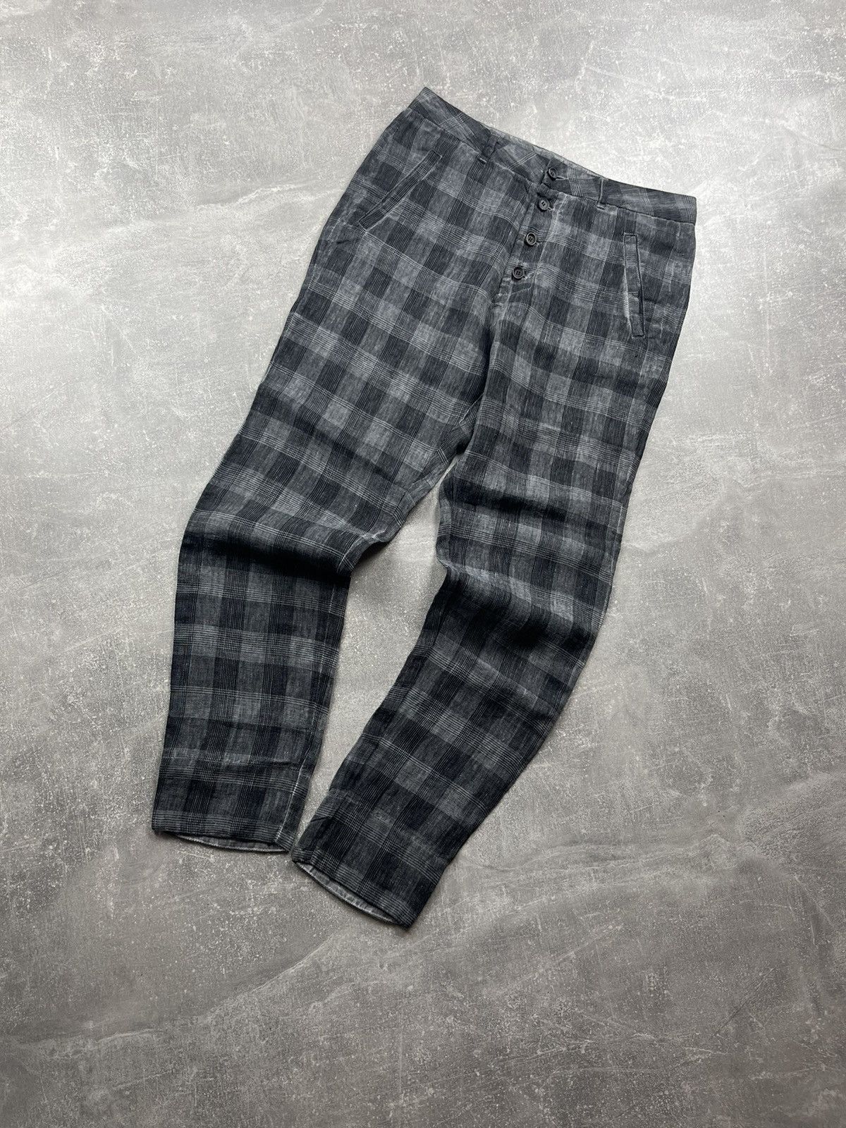 Transit Transit Par-Such Linen Trousers Gray Plaid Pants Avant-Garde Size 32" / US 10 / IT 46 - 1 Thumbnail