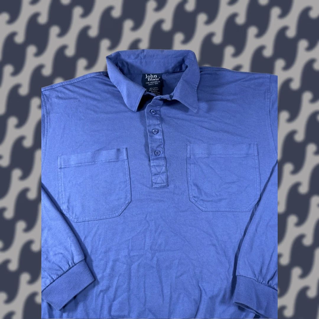 Blair VTG John Blair Double Pocket Henley Long Sleeve Blue Shirt Men’s Large Polo Shirt Mens Blue John Blair USA 90s Style Size US L / EU 52-54 / 3 - 1 Thumbnail