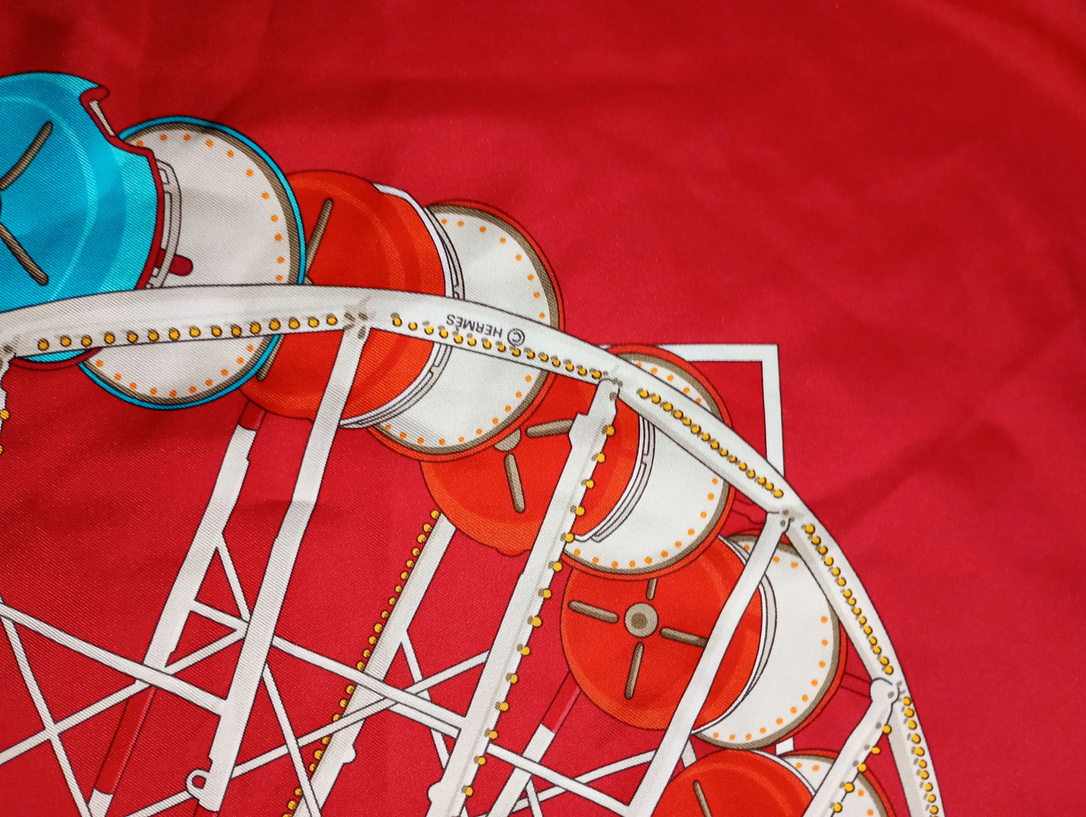 Hermes Hermès Red Grande Roue Carousel 90cm Silk Scarf Size ONE SIZE - 8 Thumbnail