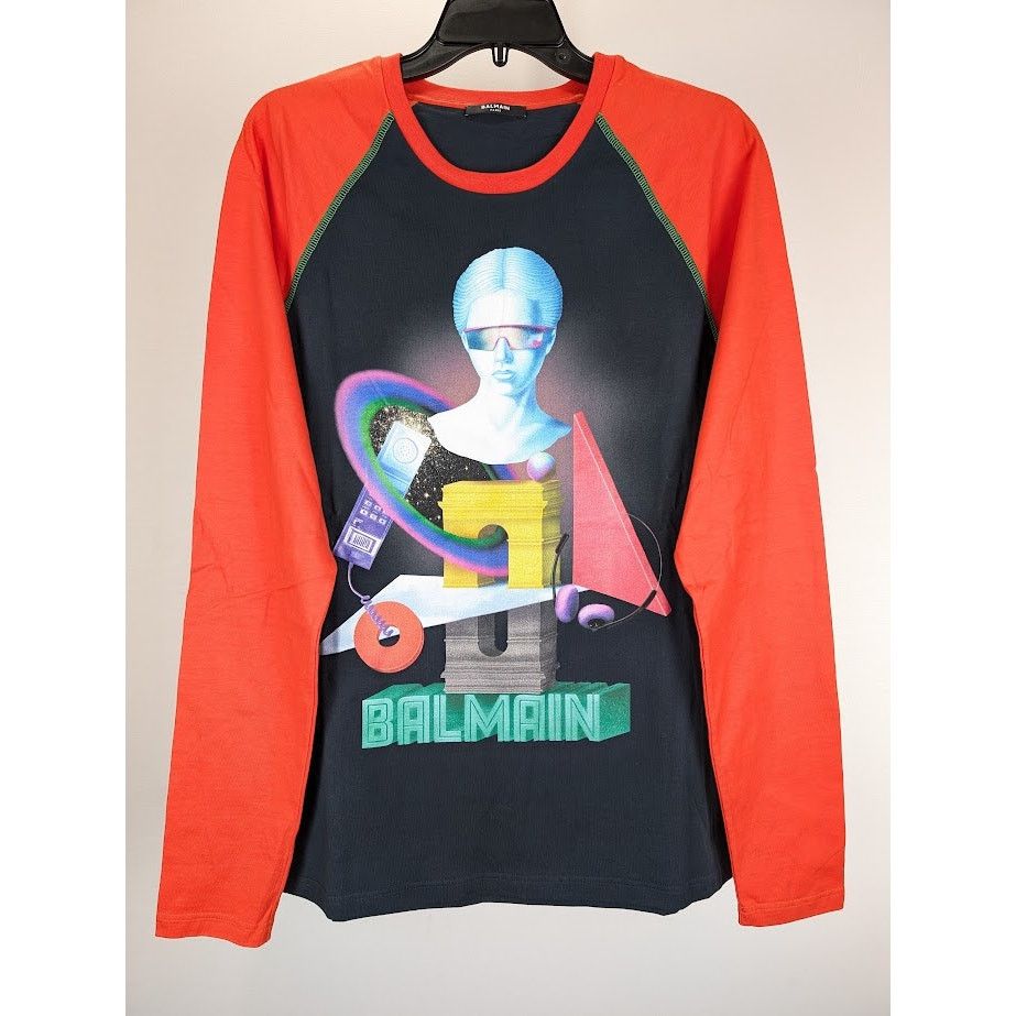 Balmain o1rshd1 Q:2 / Space Long Sleeve T-Shirt in Red M Size US M / EU 48-50 / 2 - 2 Thumbnail
