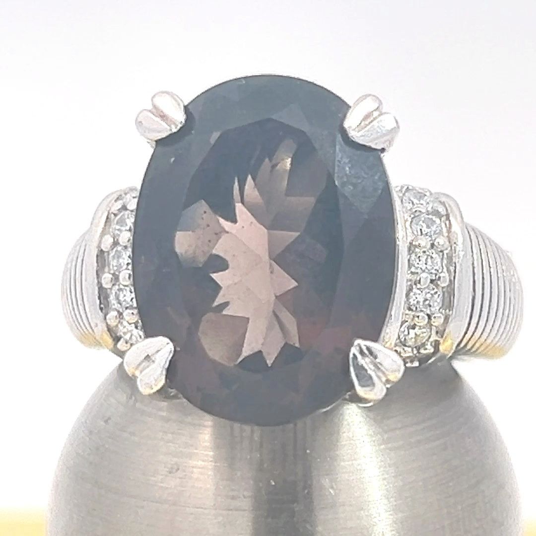 & Other Stories Judith Ripka - Smoky Quartz 925 Sterling CZ Diamonique Ring Size ONE SIZE - 4 Thumbnail