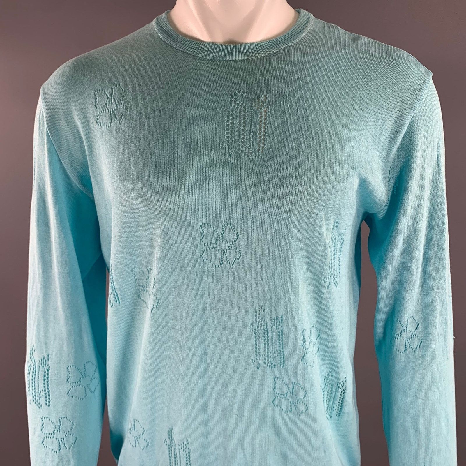 Versace GIANNI VERSACE Light Blue Knitted Cotton Crew-Neck Pullover Size US L / EU 52-54 / 3 - 5 Thumbnail