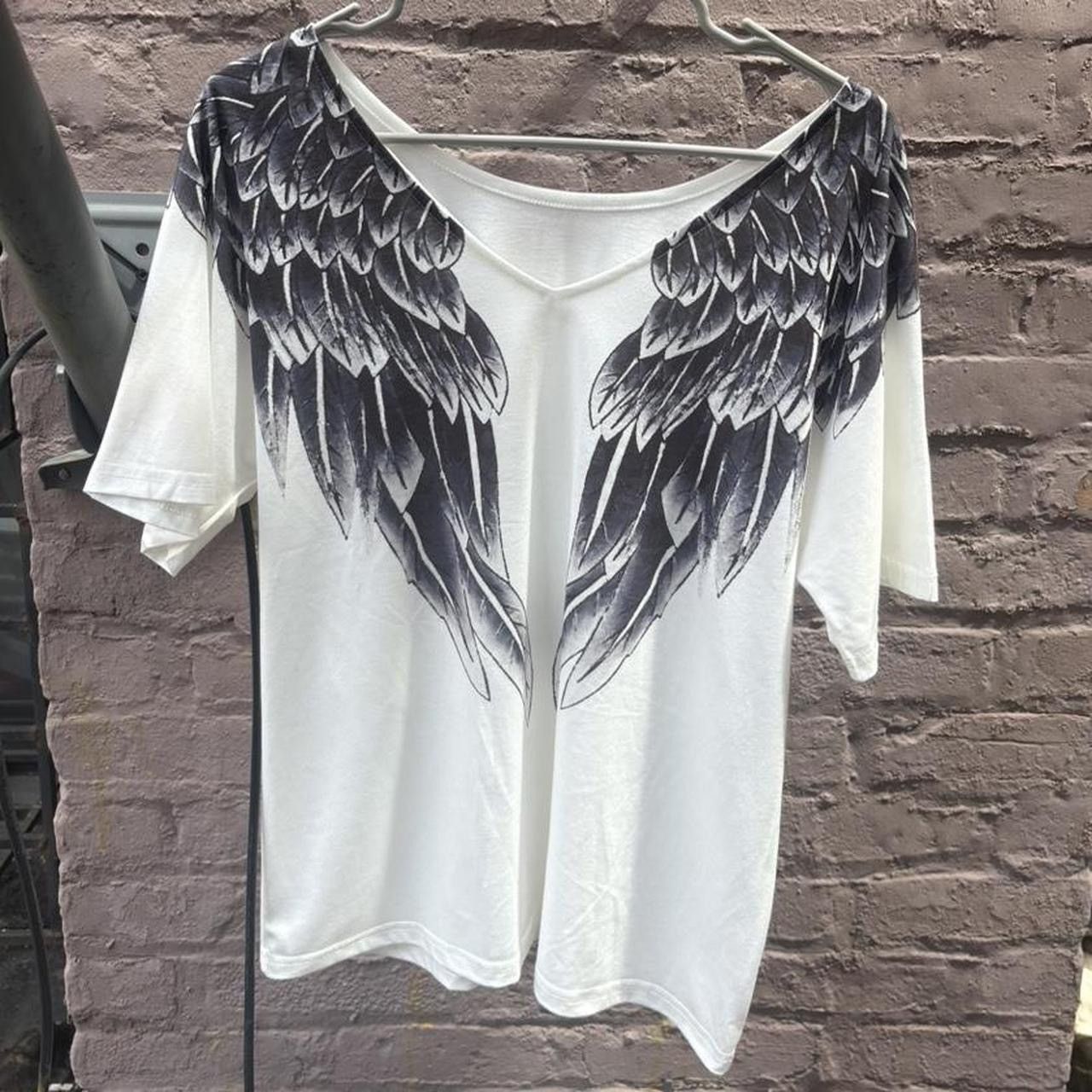 Vintage Y2K Avant Garde Emo Grunge Angel Wings Deep V-Neck T-Shirt Size L / US 10 / IT 46 - 1 Thumbnail