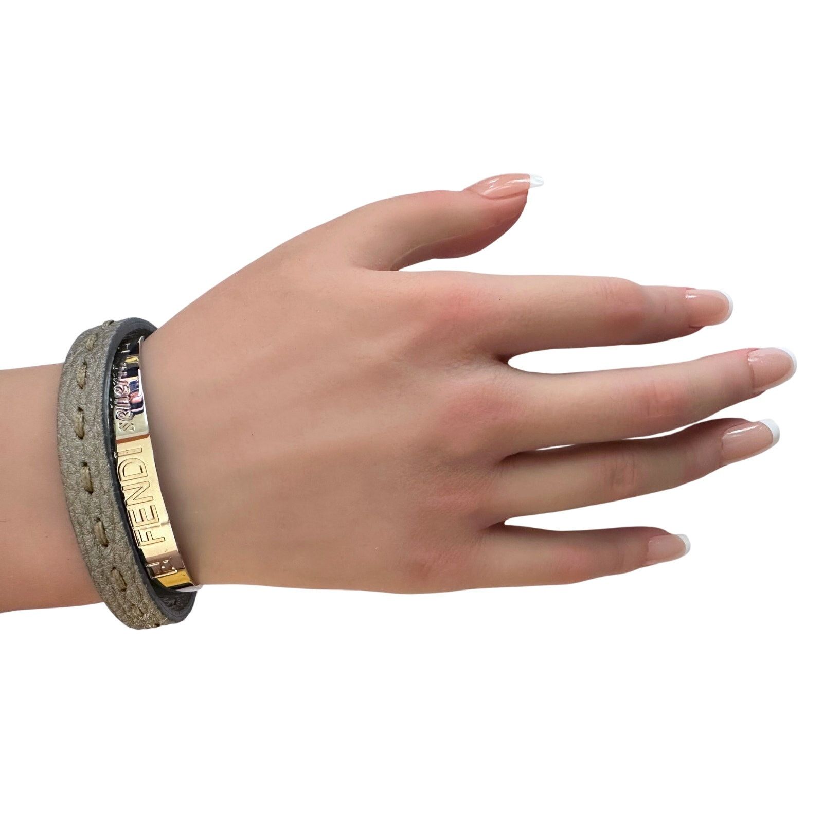 Fendi Fendi Selleria Metallic Cuff w Leather Double Wrap Bracelet Size ONE SIZE - 2 Thumbnail