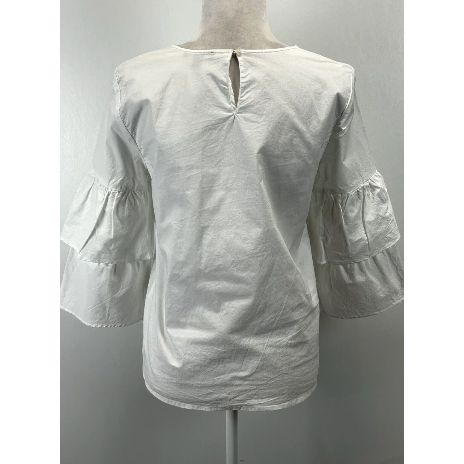 J.Crew J. Crew Mercantile Blouse Womens White Cotton Classic Tiered Bell Sleeve Top 6 Size M / US 6-8 / IT 42-44 - 3 Thumbnail